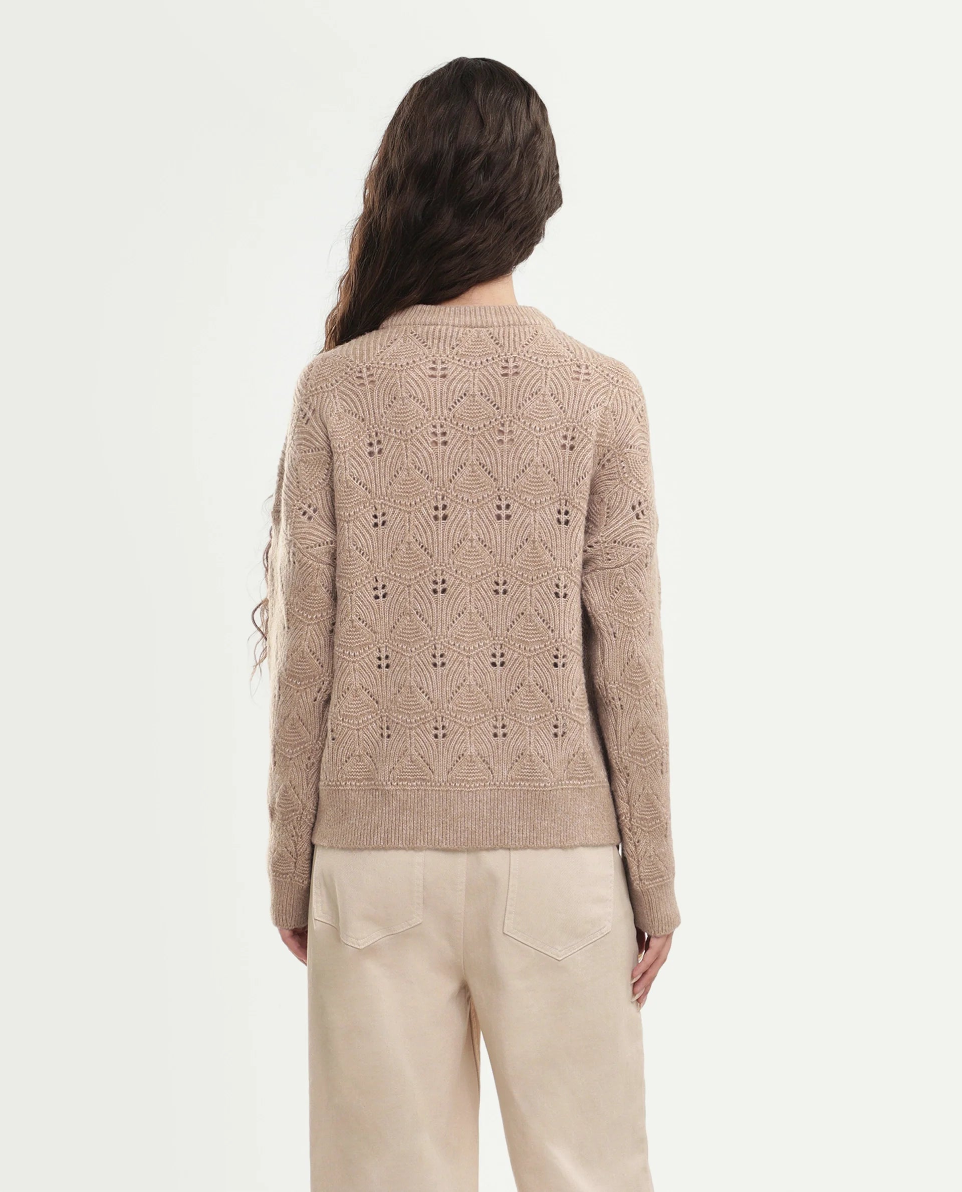 Rareism Women's Lan-Rsm Dark Beige Acrylic Blend Pull-On Relaxed Fit Sweater