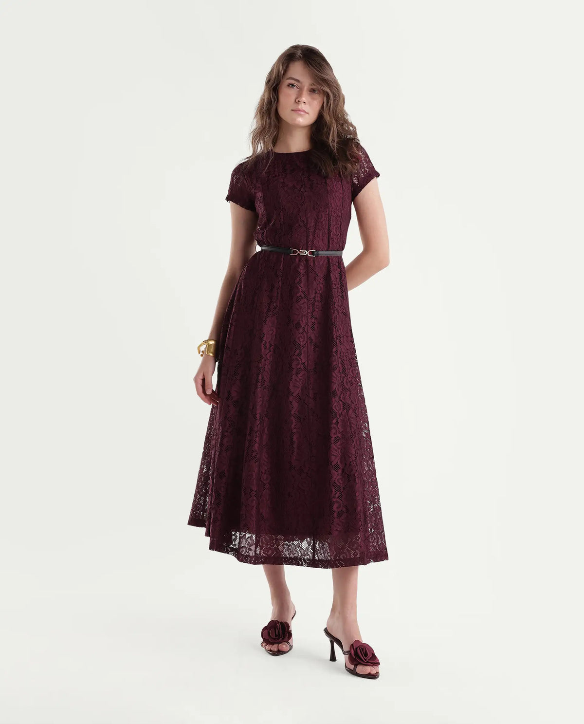 Rareism Women's Ghana MAROON Nylon Zipper Fit And Flare Dress