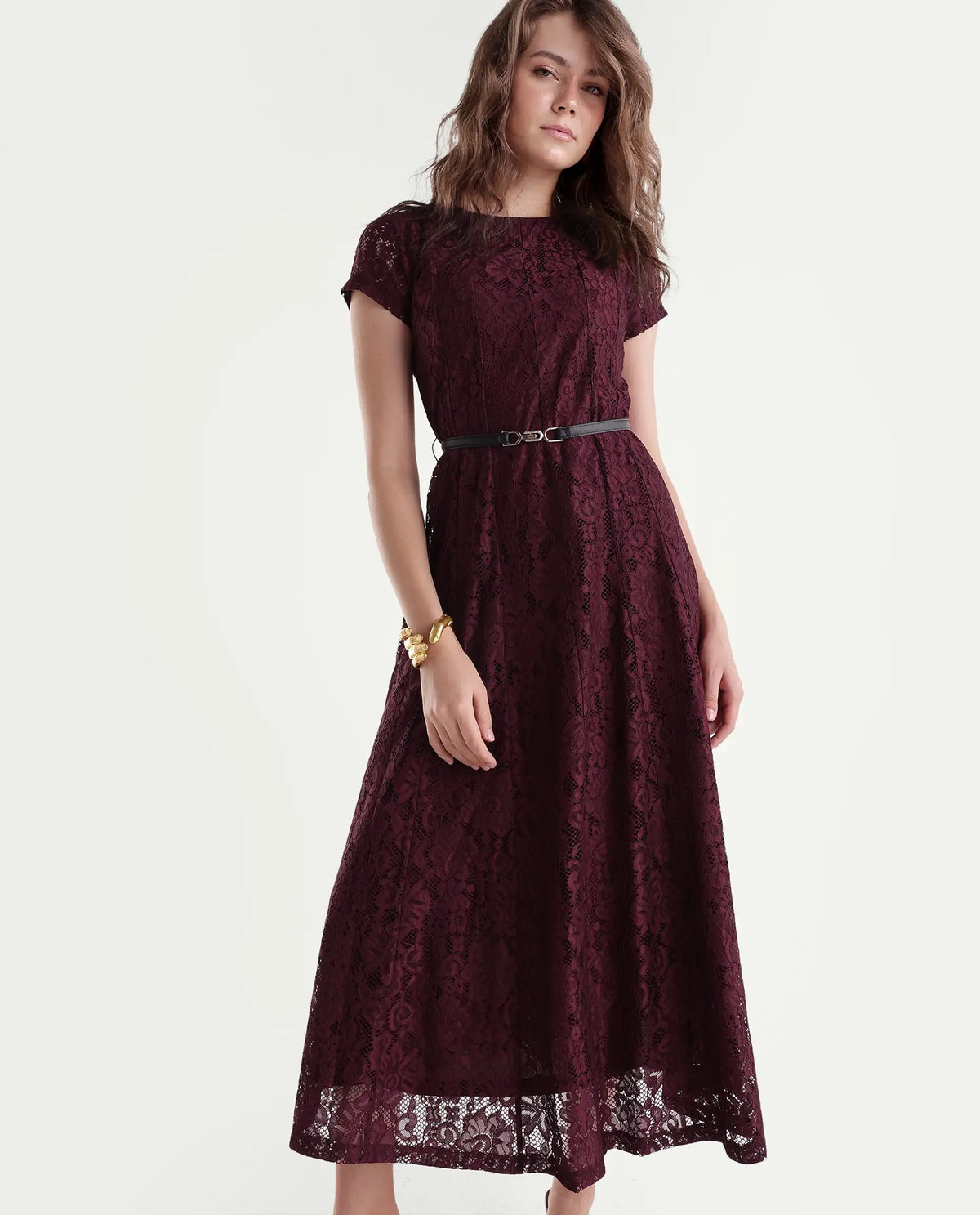 Rareism Women's Ghana MAROON Nylon Zipper Fit And Flare Dress