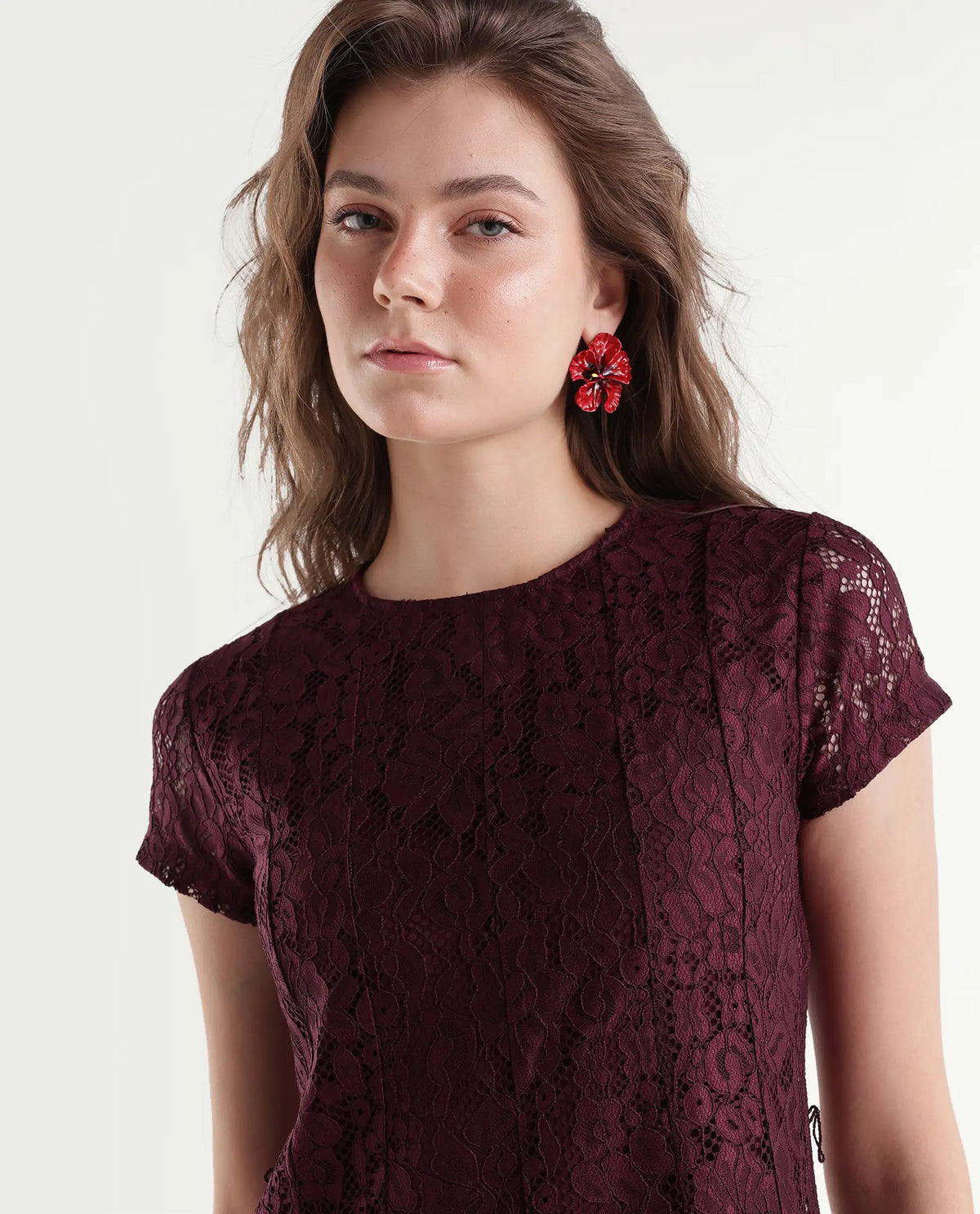 Rareism Women's Ghana MAROON Nylon Zipper Fit And Flare Dress
