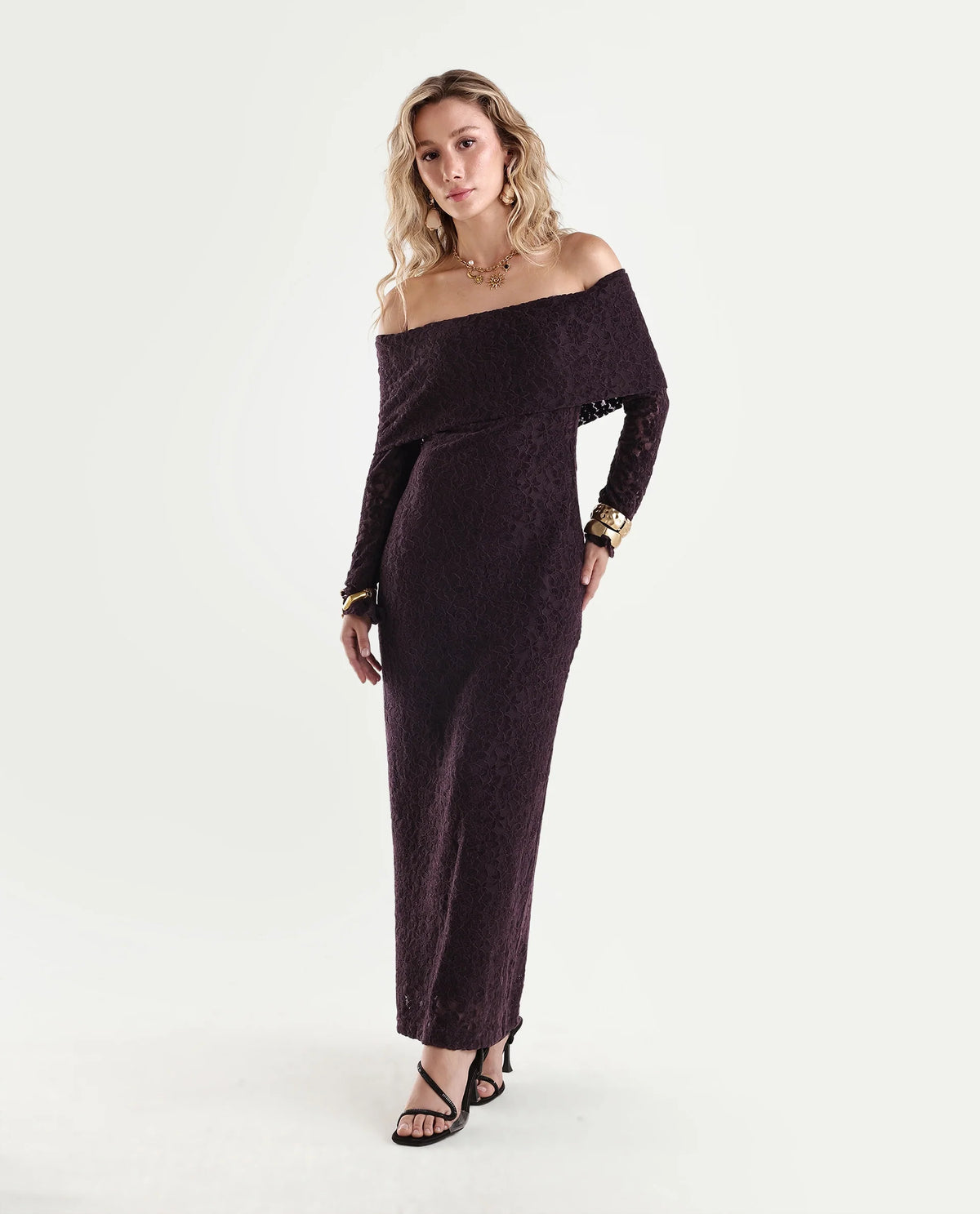 Rareism Women's Parsons Dark Maroon Polyester Blend Off Shoulder Bodycon Jacquard Dress - image 1