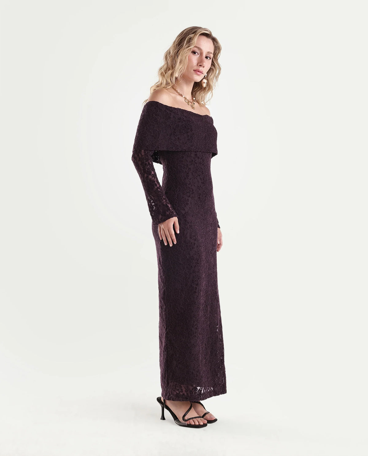 Rareism Women's Parsons Dark Maroon Polyester Blend Off Shoulder Bodycon Jacquard Dress - image 4