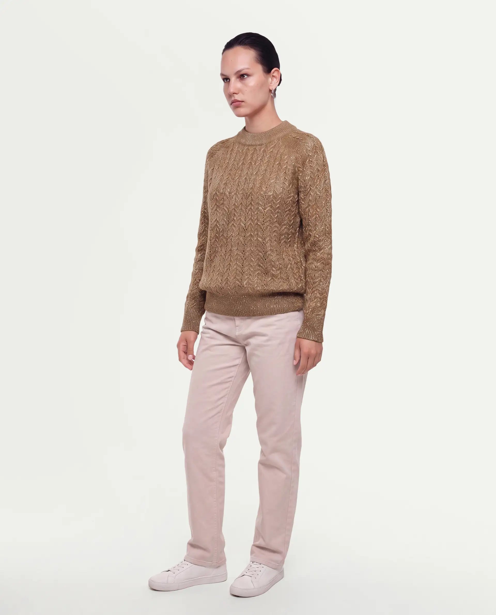 Rareism Women's Leseq Dark Beige Polyester Blend Pull-On Relaxed Fit Plain Sweater