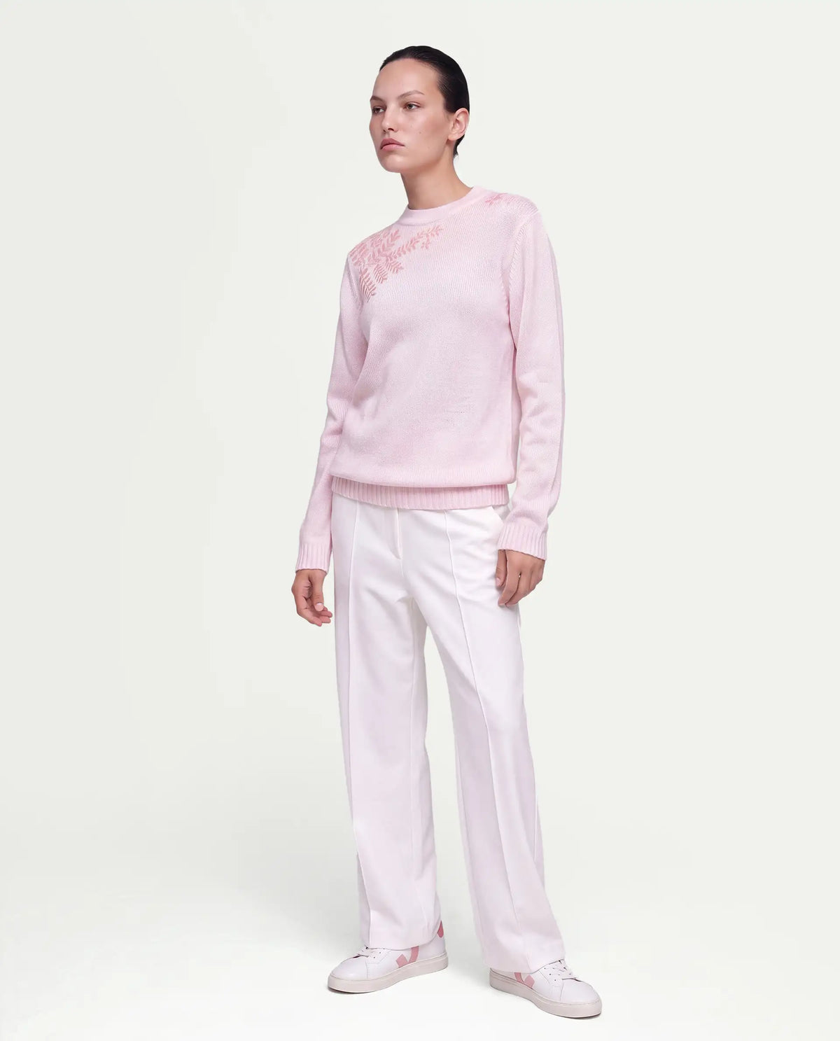 Rareism Women's Lojo Dusky Pink Acrylic Blend Pull-On Relaxed Fit Floral Print Sweater