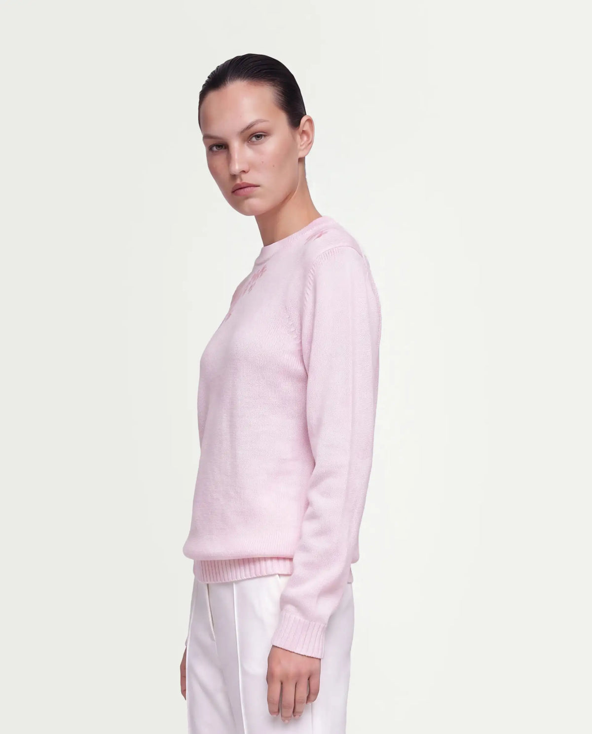 Rareism Women's Lojo Dusky Pink Acrylic Blend Pull-On Relaxed Fit Floral Print Sweater