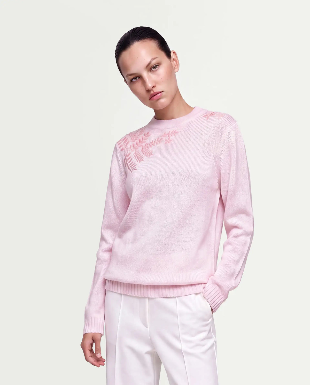 Rareism Women's Lojo Dusky Pink Acrylic Blend Pull-On Relaxed Fit Floral Print Sweater