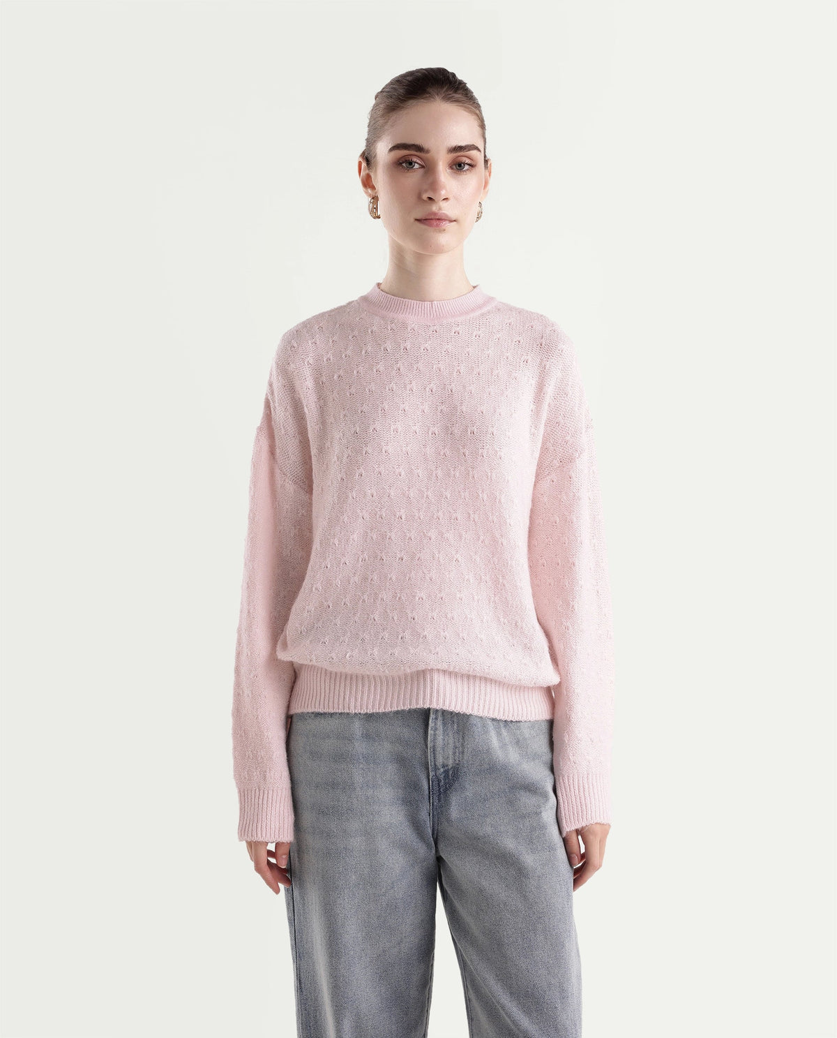 Rareism Women's Liset Dusky Pink Acrylic Blend Pull-On Relaxed Fit Sweater - image 2