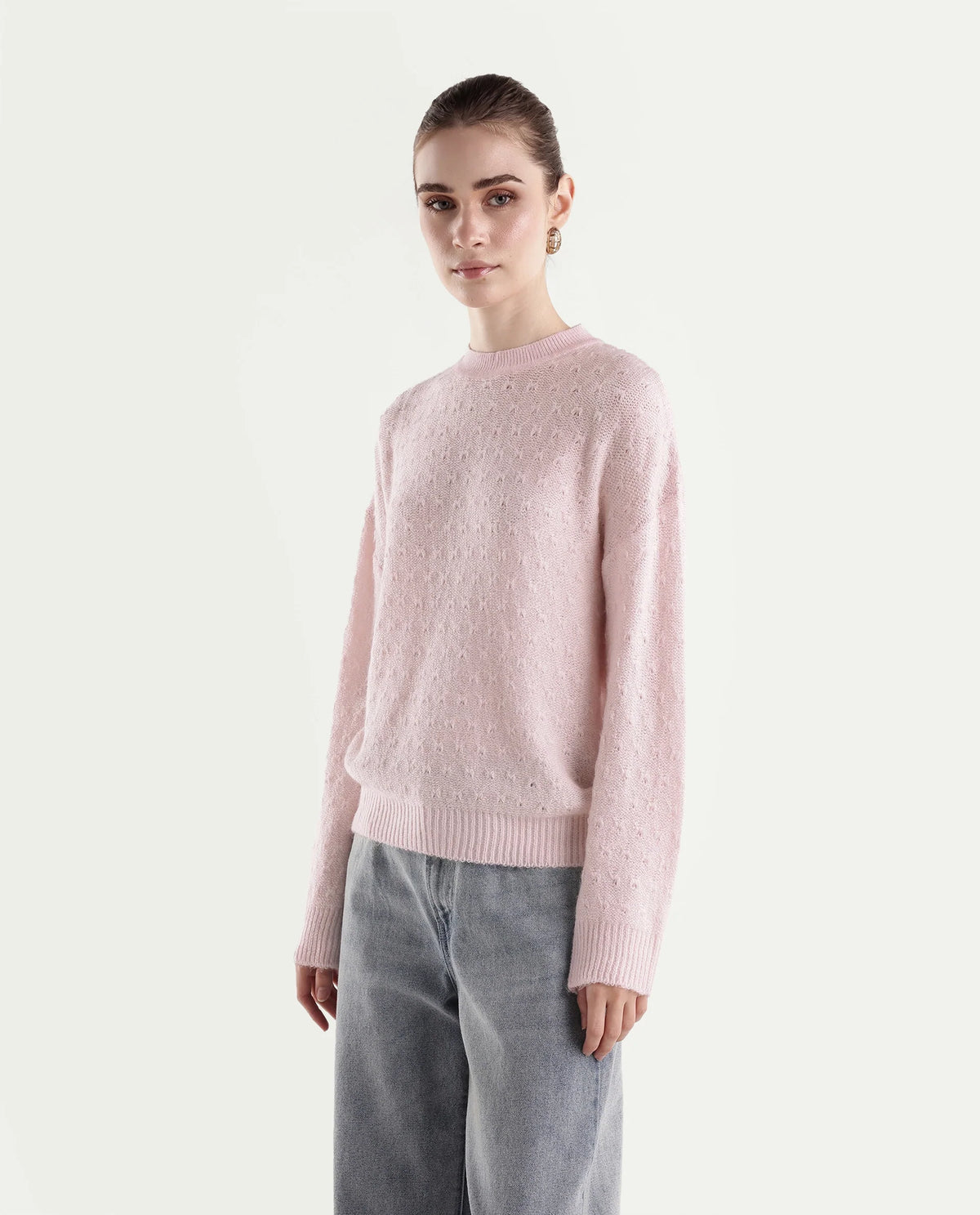Rareism Women's Liset Dusky Pink Acrylic Blend Pull-On Relaxed Fit Sweater - image 5