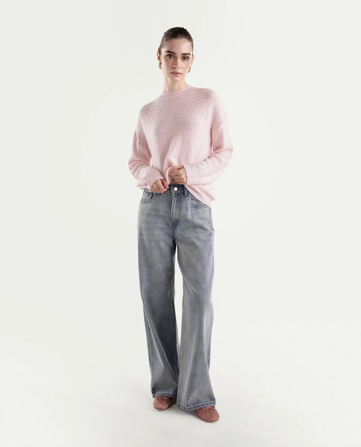 Rareism Women's Liset Dusky Pink Acrylic Blend Pull-On Relaxed Fit Sweater - image 4