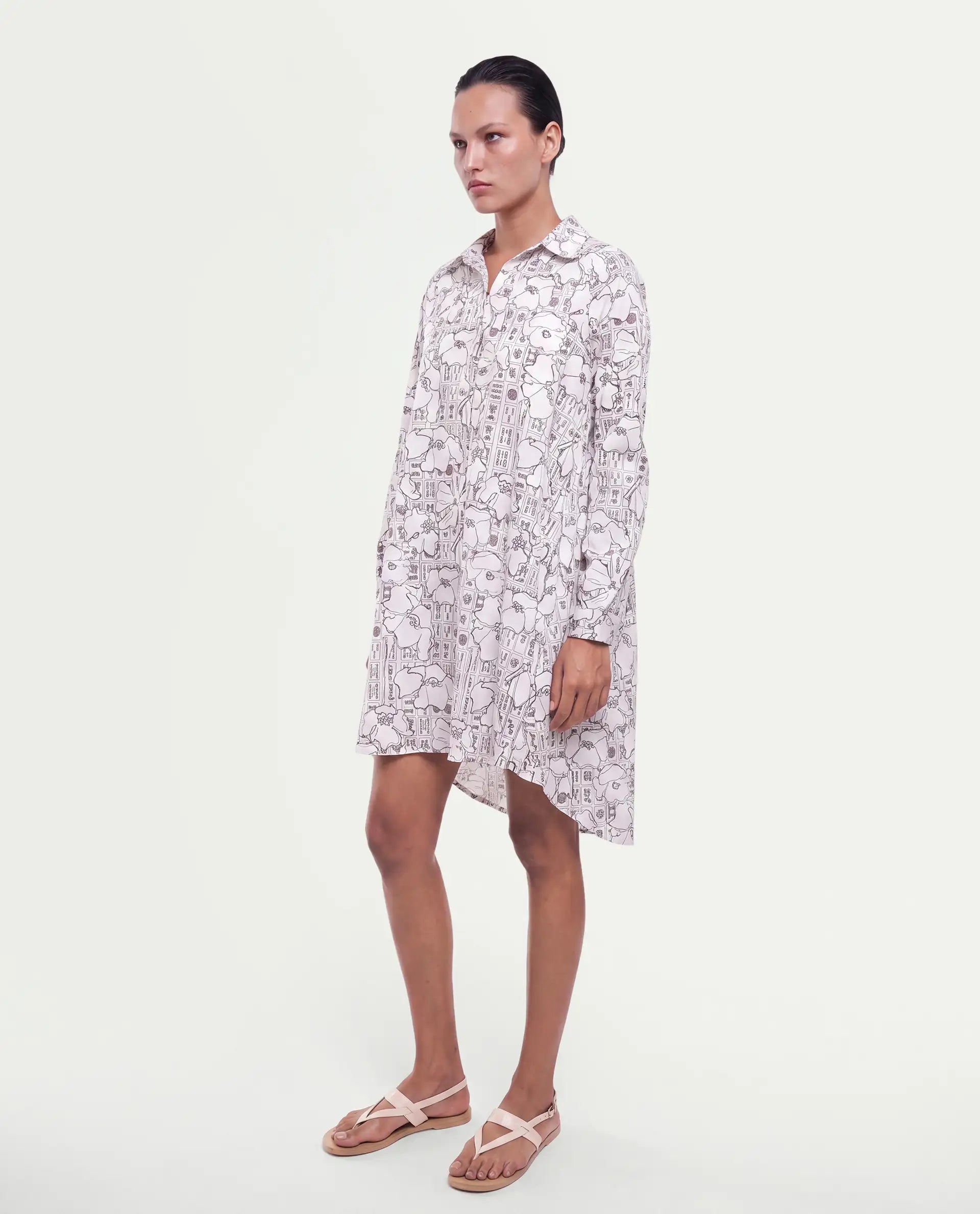 Rareism Women's Mleo Beige Cotton Button A-Line Dress