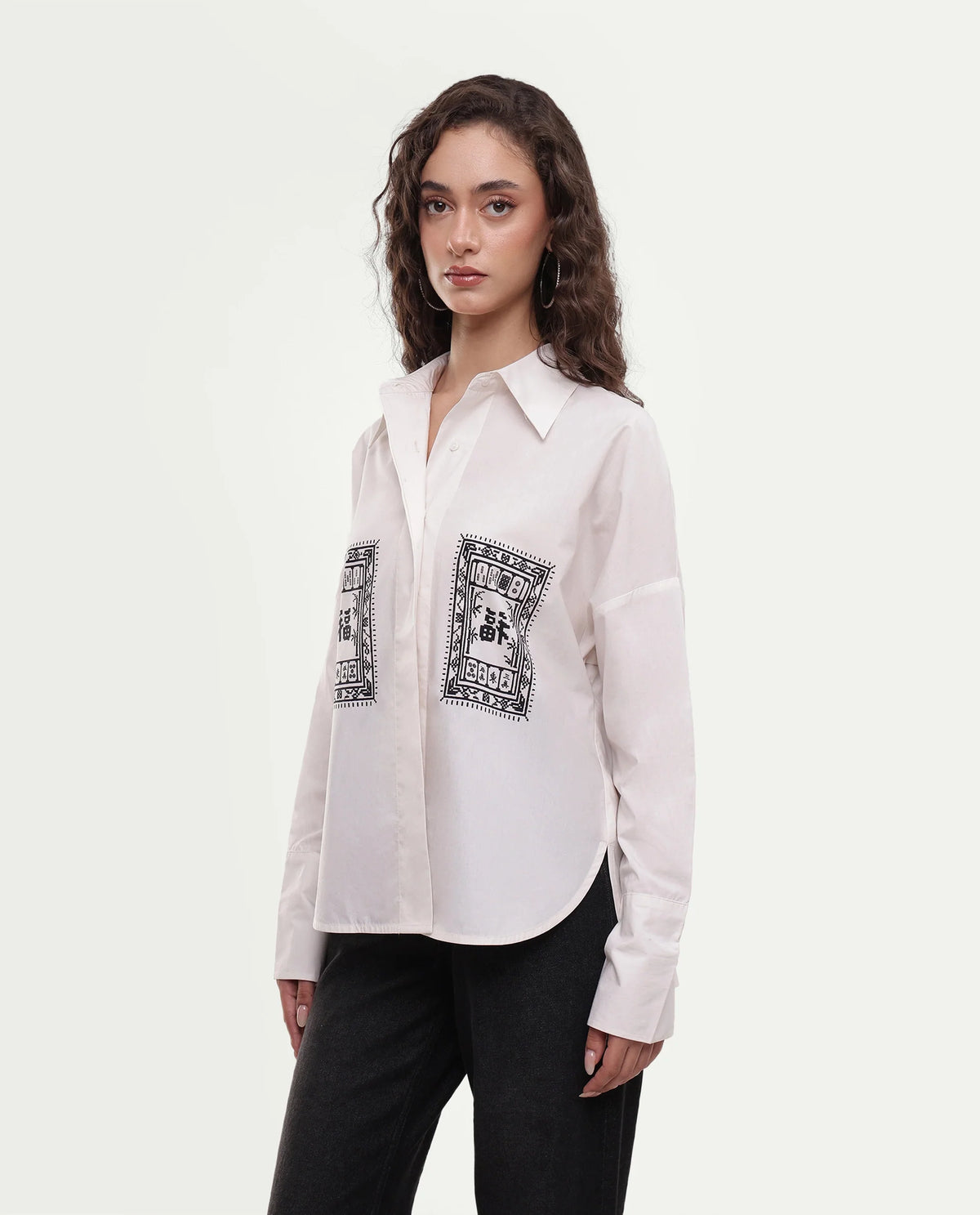 Rareism Women's Moni Beige Cotton Button Relaxed Fit Shirt