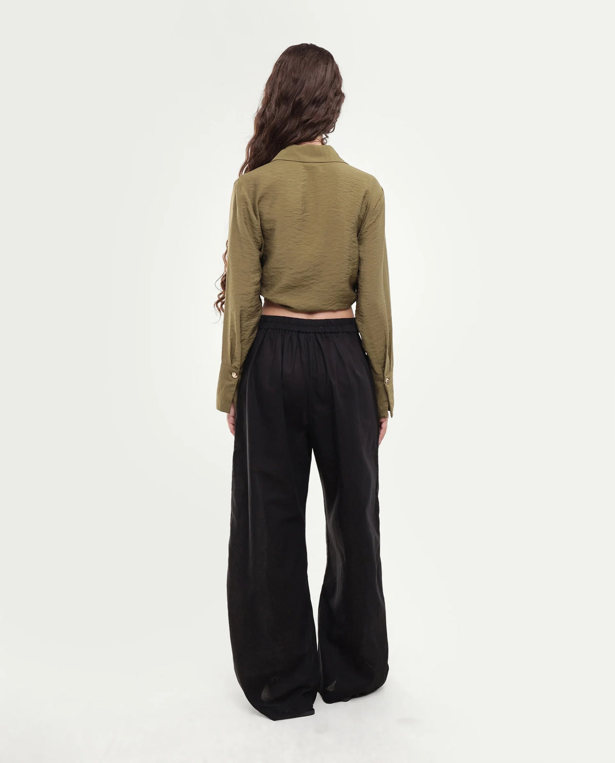 Rareism Women's Mong Black Plain Linen Blend Barrel Regular Trouser