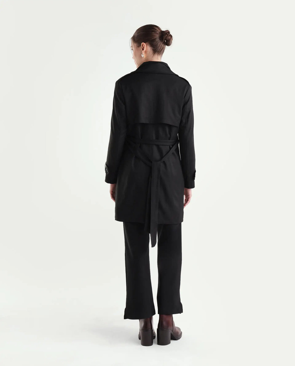 Rareism Women's Kench Black Polyester Blend Lapel Neck Relaxed Plain Coat