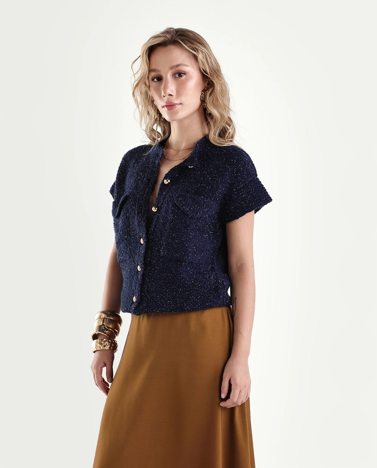 Rareism Women's Lure Dark Navy Acrylic Blend Crew Neck Relaxed Cardigan - image 5