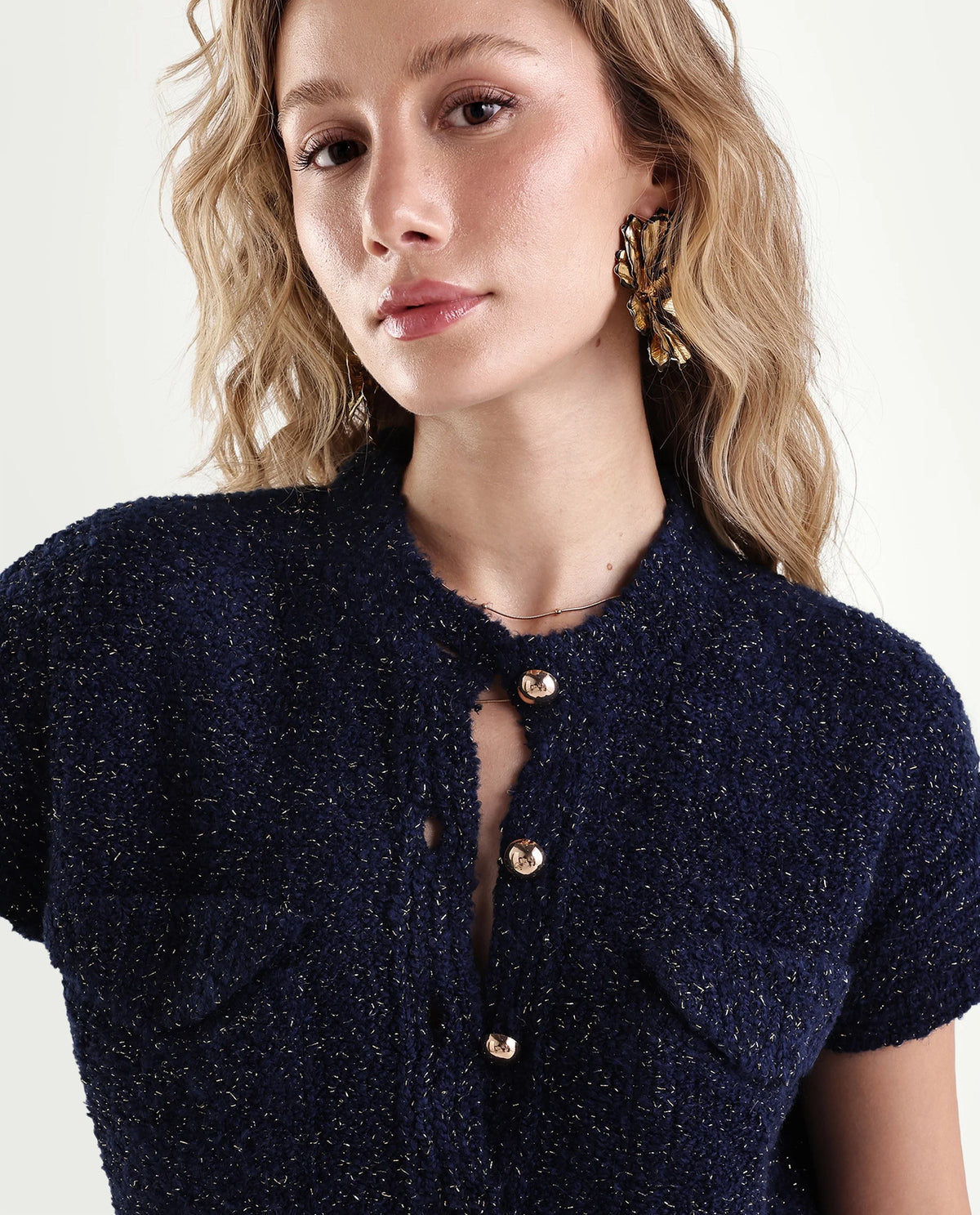 Rareism Women's Lure Dark Navy Acrylic Blend Crew Neck Relaxed Cardigan - image 3