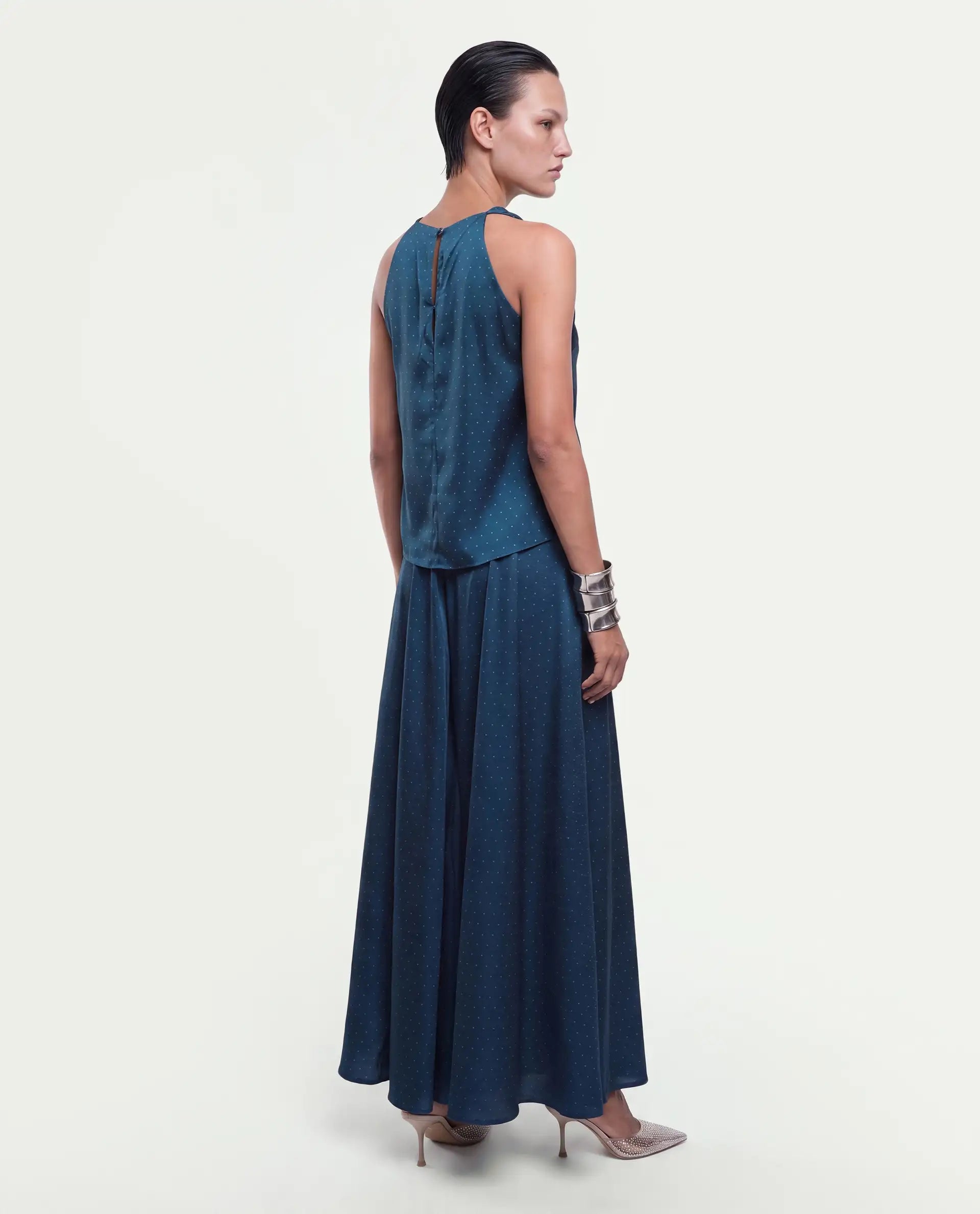 Rareism Women's Xivinij-B Teal Viscose Blend Flared Plain Skirt