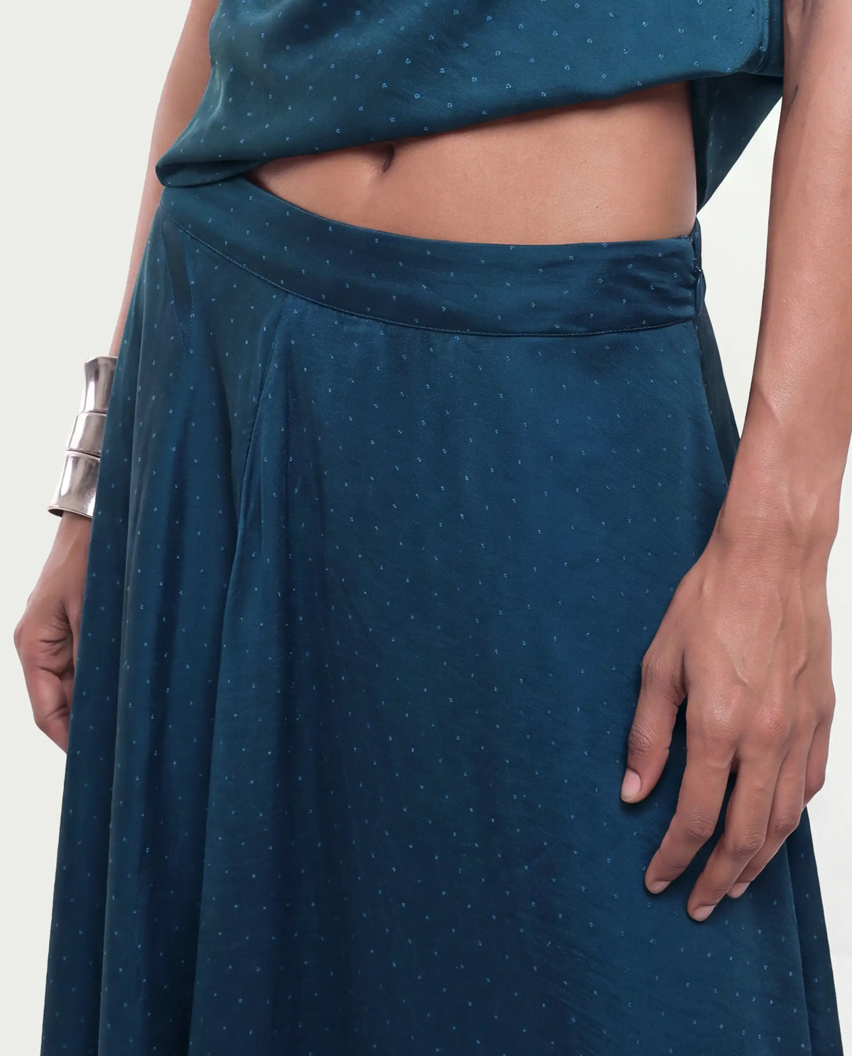 Rareism Women's Xivinij-B Teal Viscose Blend Flared Plain Skirt