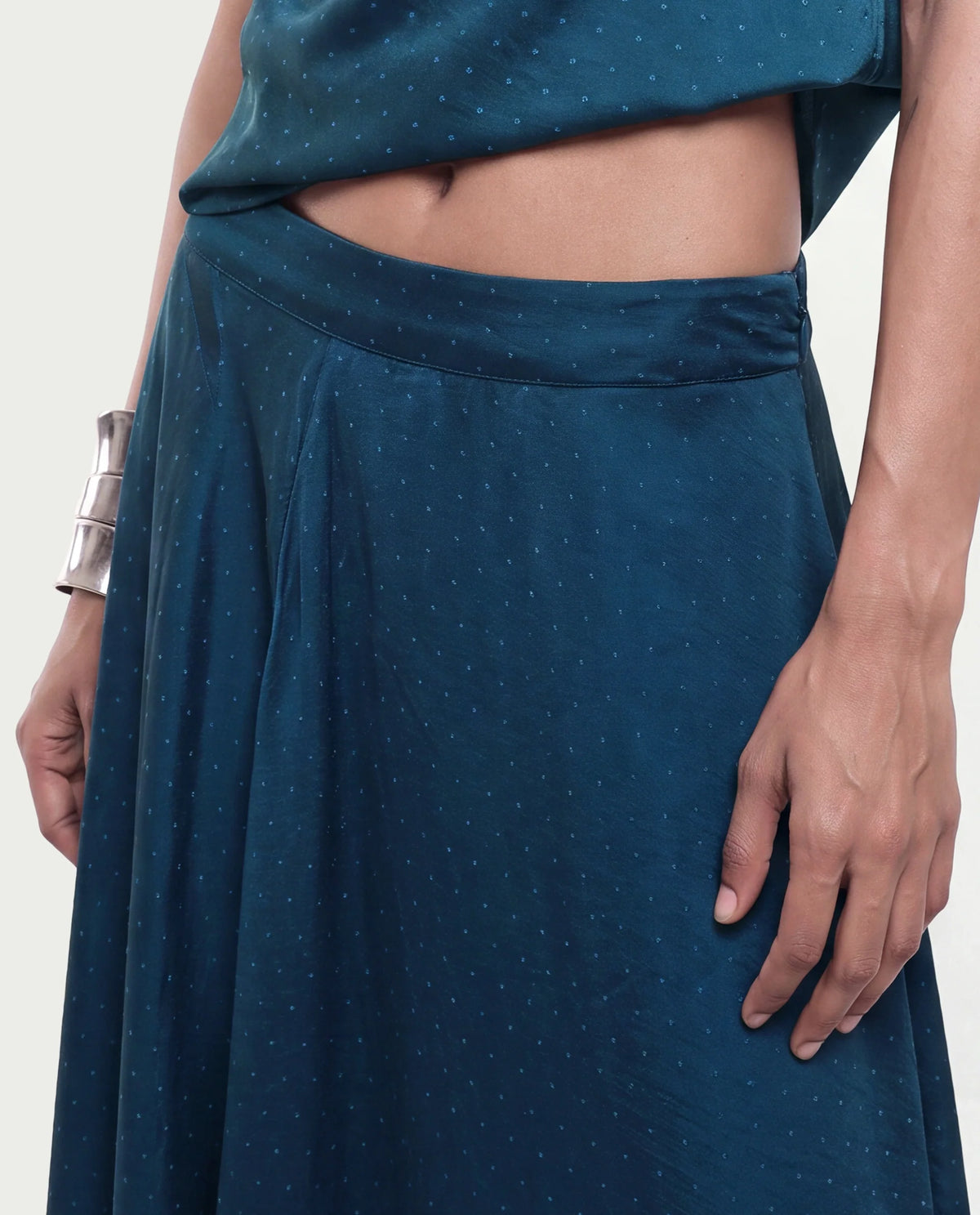 Rareism Women's Xivinij-B Teal Viscose Blend Flared Plain Skirt