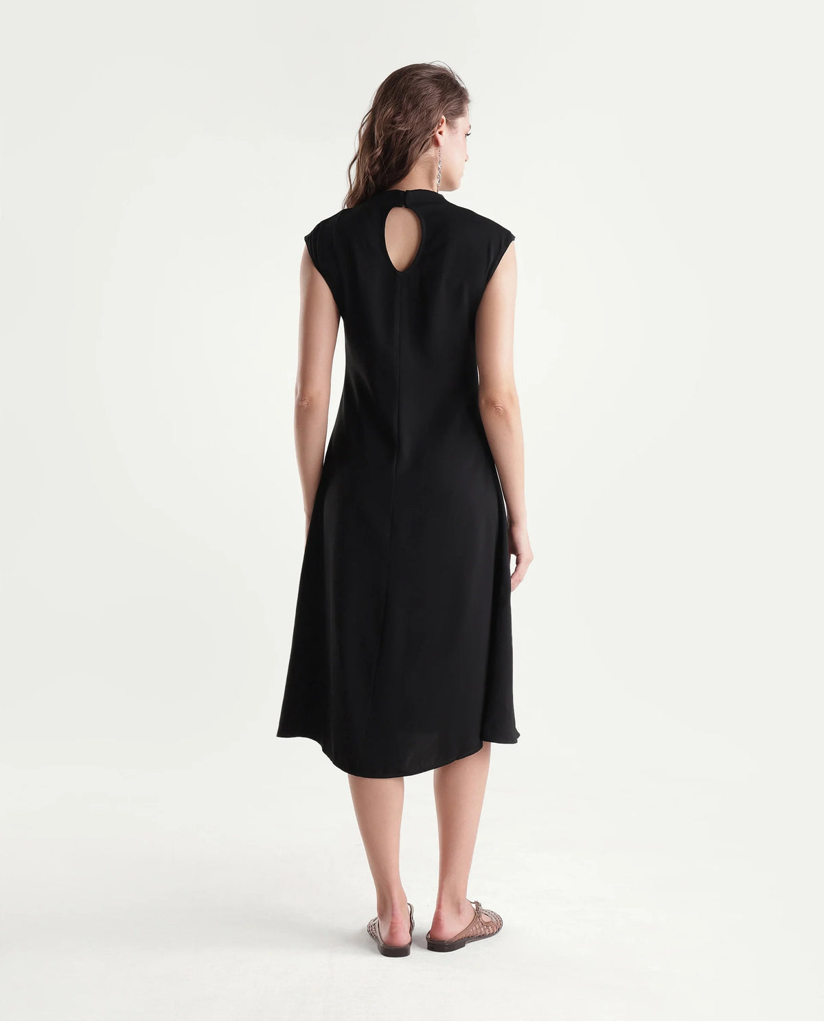 Rareism Women's Xaria Black Polyester High Neck Sheath Floral Print Dress