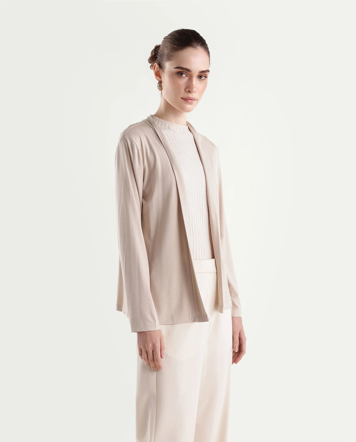 Rareism Women's Pommy Beige Modal Blend Collarless Regular Fit Plain Shrug - image 4