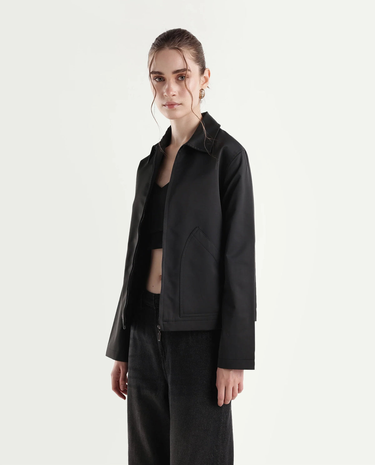 Rareism Women's Kru Black Polyester Spread Collar Zipper Regular Plain Jacket - image 5
