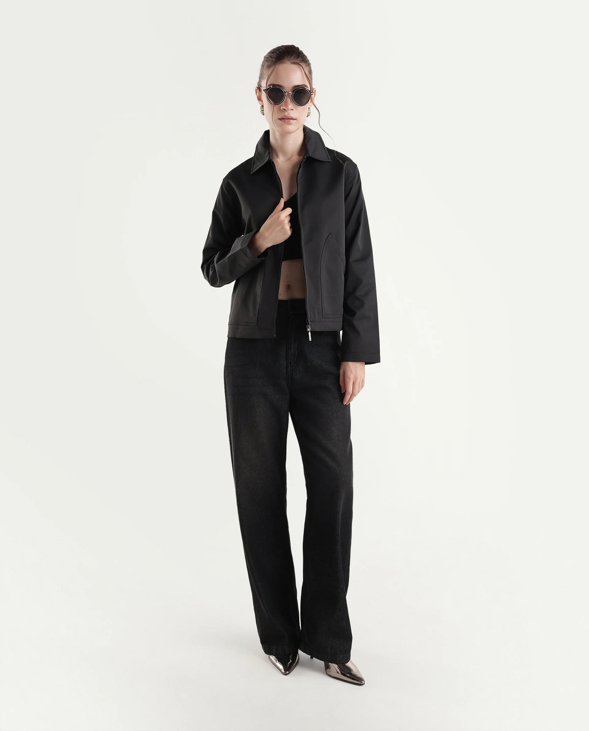 Rareism Women's Kru Black Polyester Spread Collar Zipper Regular Plain Jacket - image 2