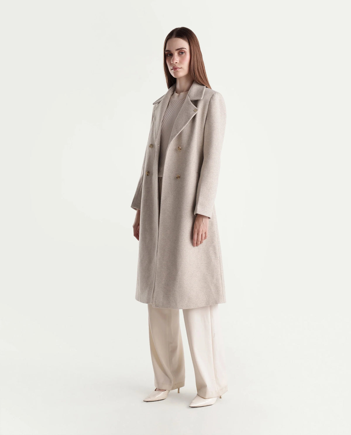 Rareism Women's Kerest Beige Polyester Blend Lapel Neck Regular Plain Coat - image 5