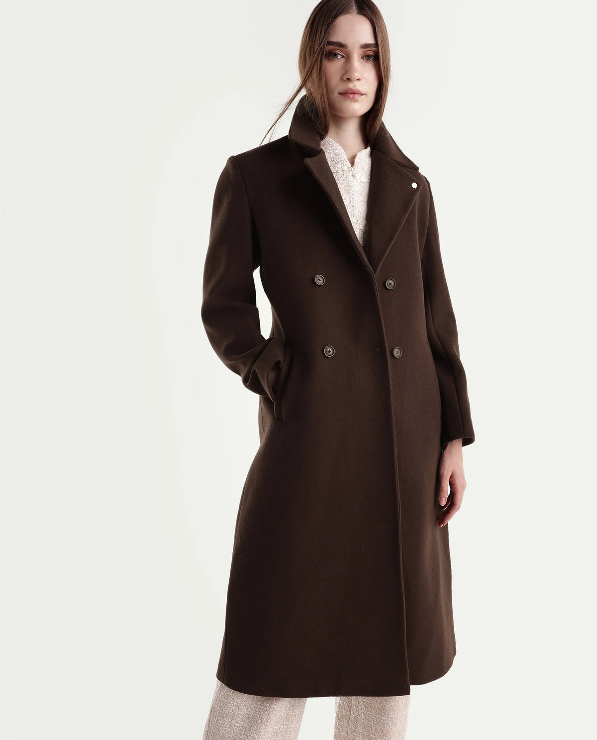 Rareism Women's Kerest Brown Polyester Blend Lapel Neck Button Regular Plain Coat - image 1