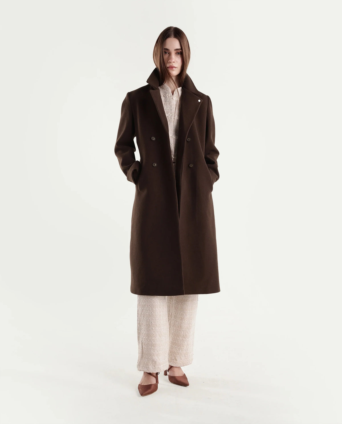 Rareism Women's Kerest Brown Polyester Blend Lapel Neck Button Regular Plain Coat - image 4