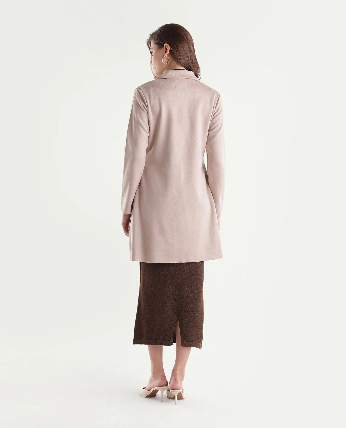Rareism Women's Nizaraaw26 Beige Polyester Blend Lapel Neck Button Regular Plain Coat