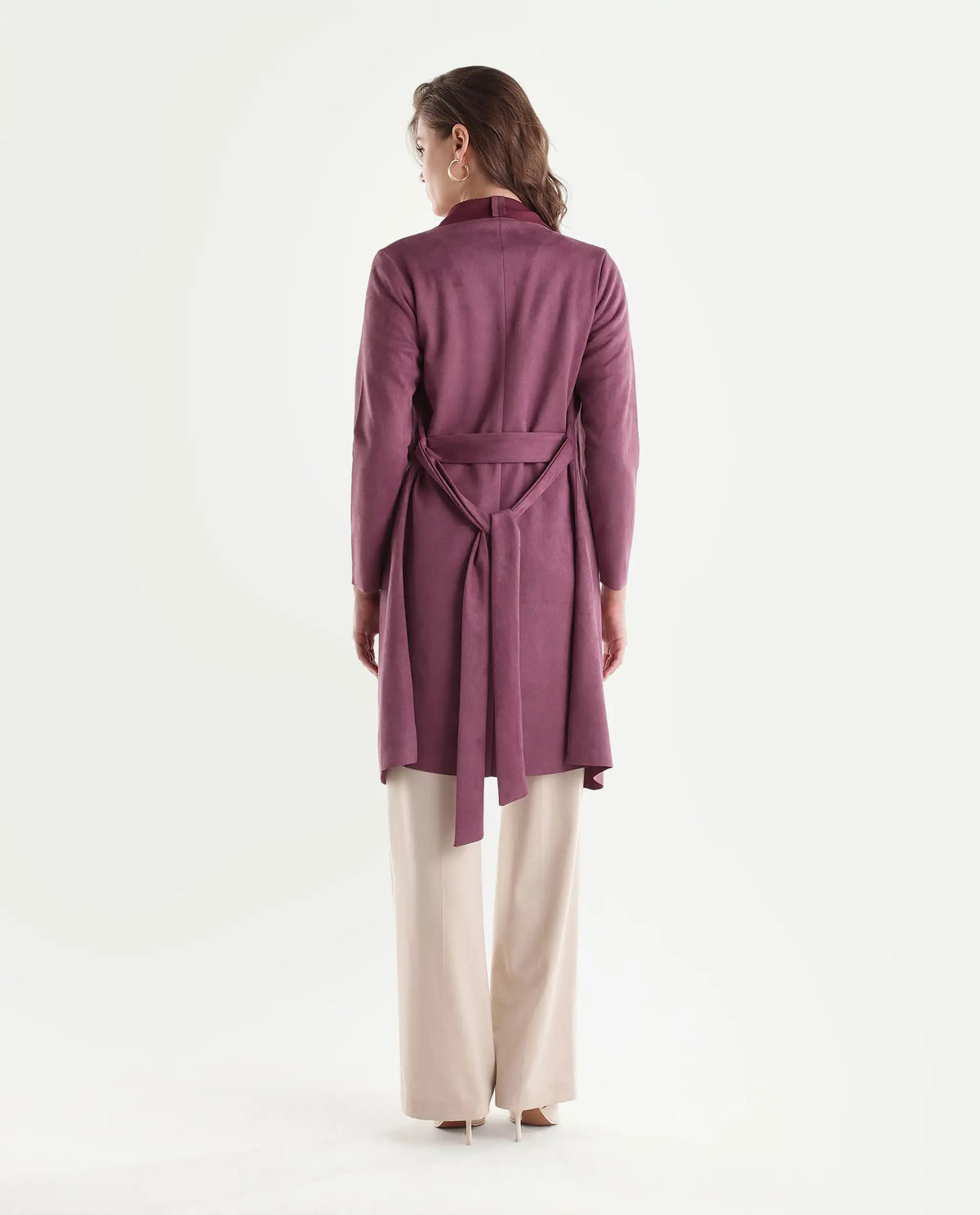 Rareism Women's Palmeraw26 Dark Pink Polyester Blend Waterfall Relaxed Plain Coat