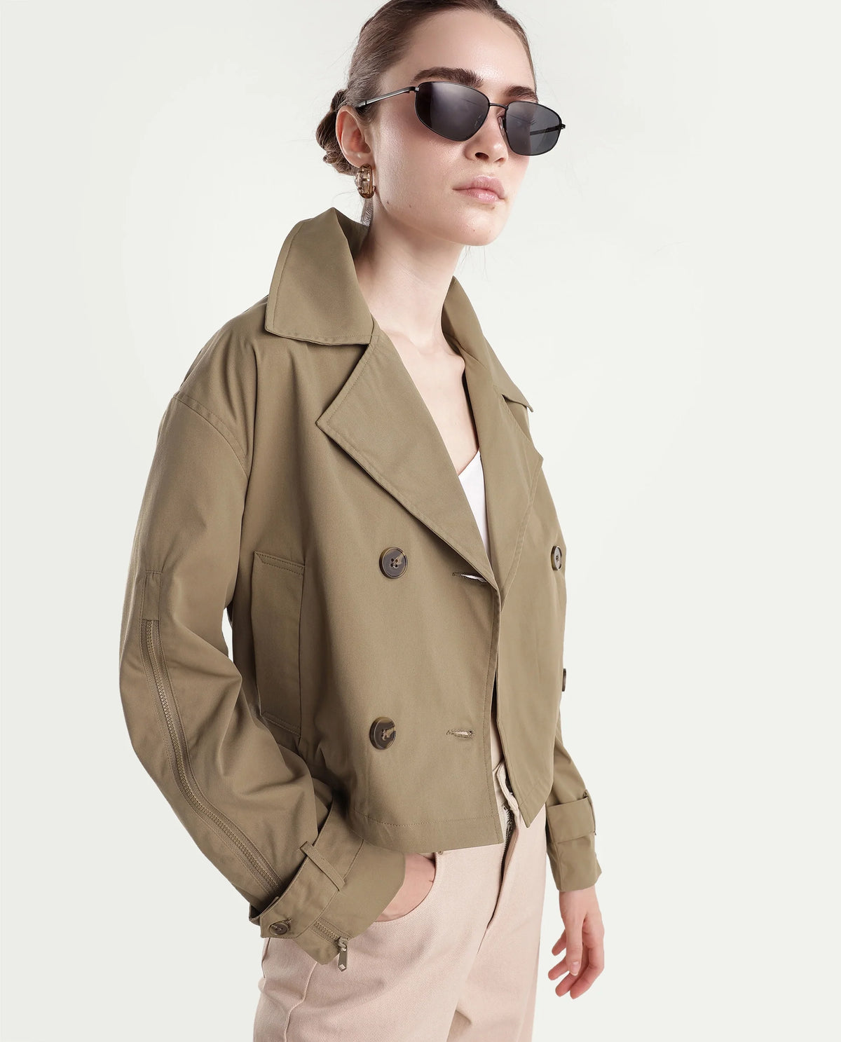 Rareism Women's Kim Beige Polyester Lapel Relaxed Solid Jacket - image 1