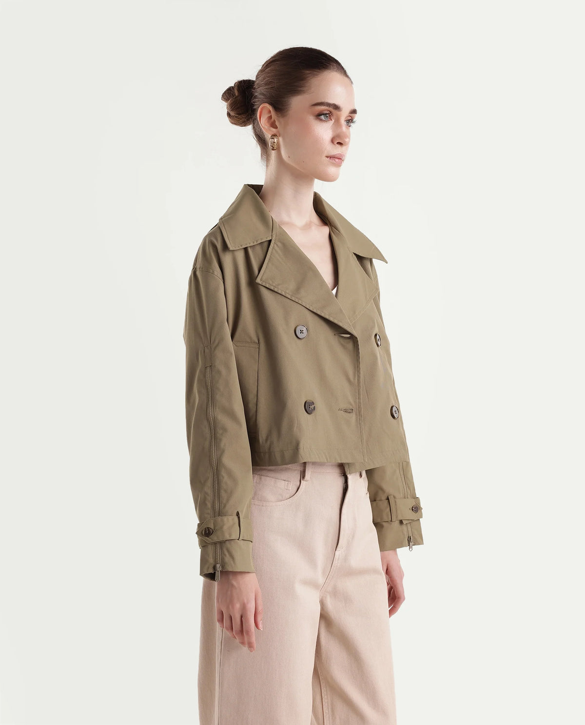 Rareism Women's Kim Beige Polyester Lapel Relaxed Solid Jacket - image 4