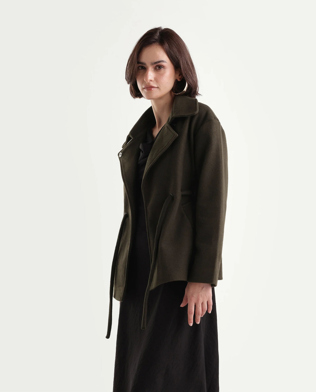 Rareism Women's Nittizaw26 Olive Polyester Blend Lapel Neck Snap Button Regular Plain Jacket - image 5