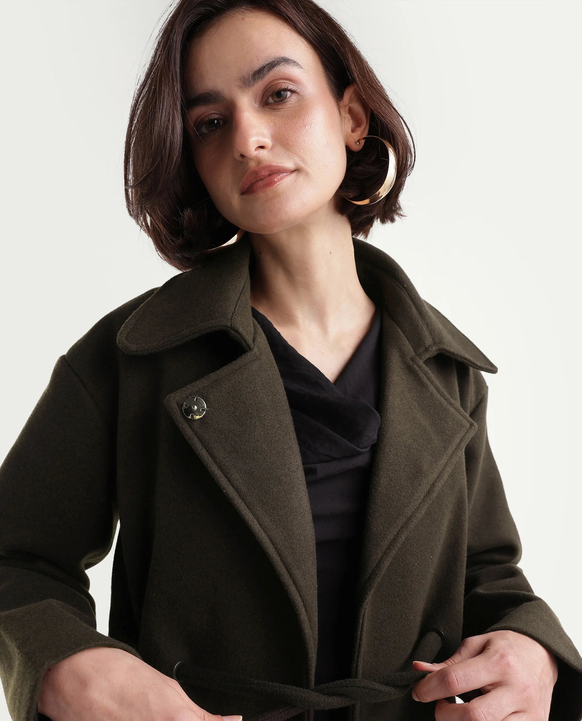 Rareism Women's Nittizaw26 Olive Polyester Blend Lapel Neck Snap Button Regular Plain Jacket - image 7