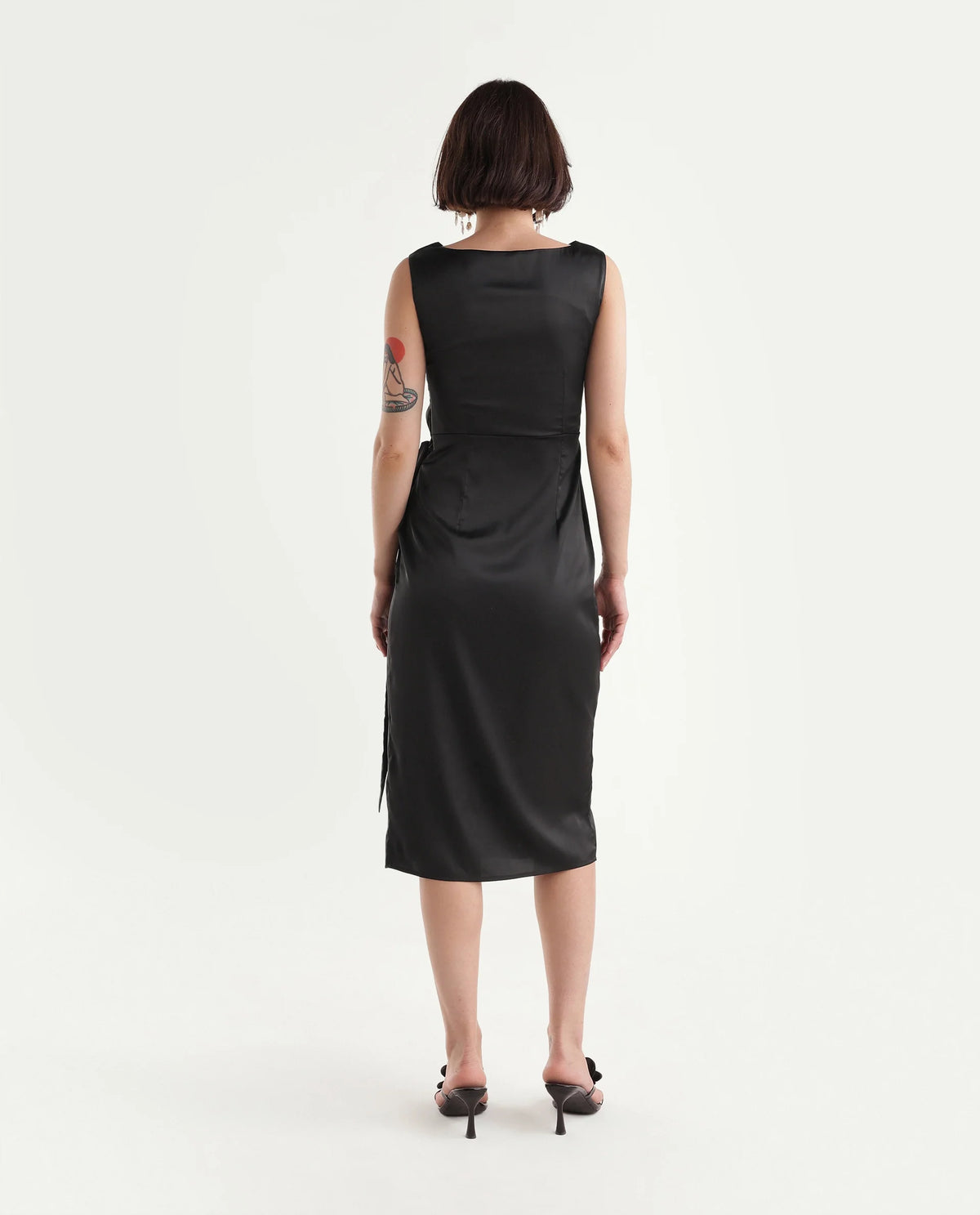 Rareism Women's Onprap Dark Black Polyester Blend Button And Zip Wrap Plain Dress - image 7