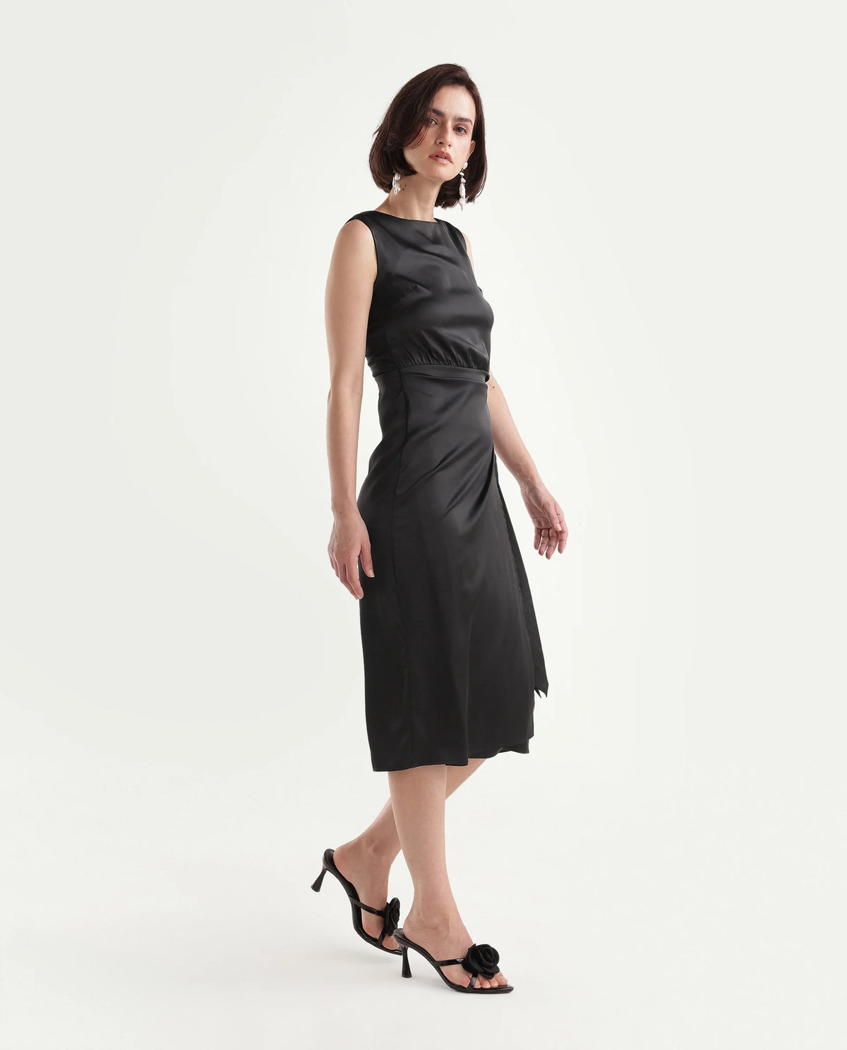 Rareism Women's Onprap Dark Black Polyester Blend Button And Zip Wrap Plain Dress - image 4