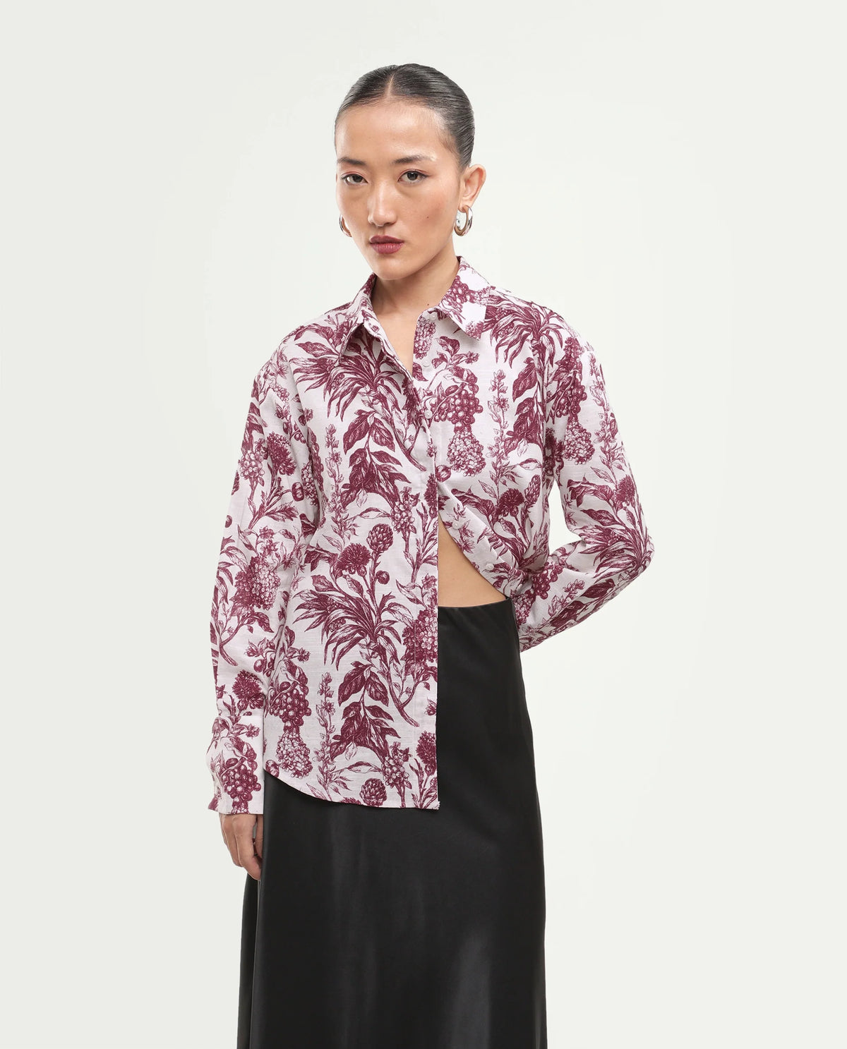 Rareism Women's Fony-T Red Cotton Spread Collar Relaxed Floral Print Shirt