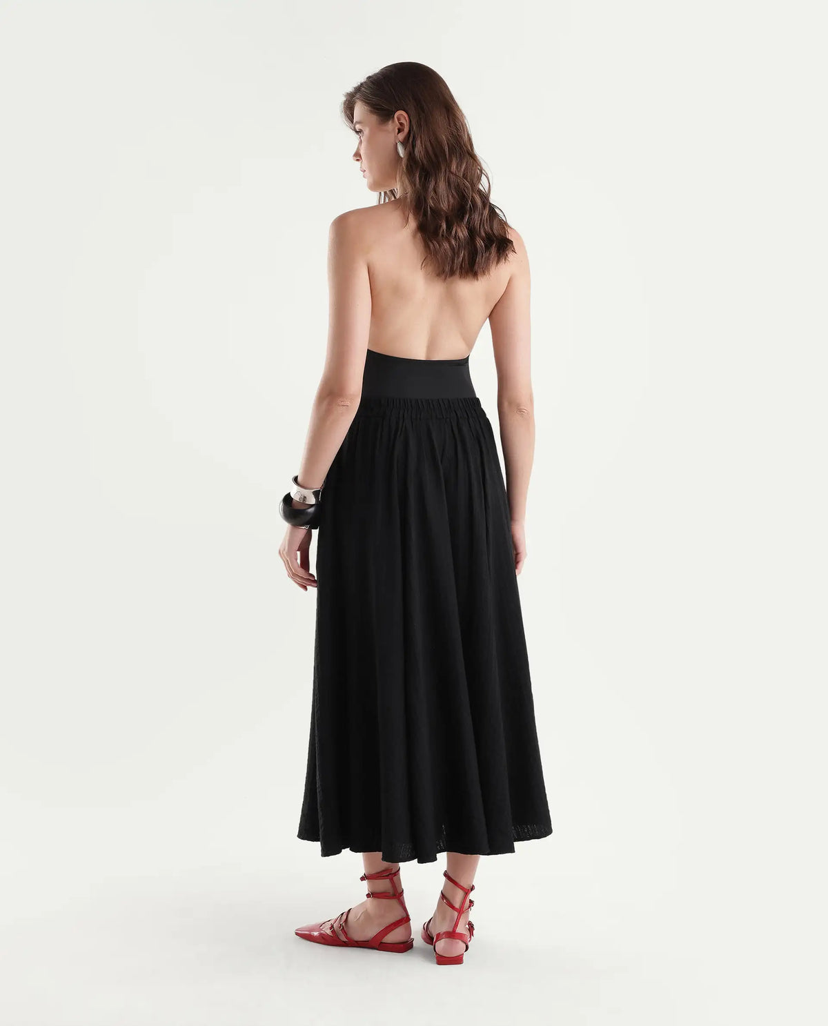 Rareism Women's Quin-B Black Viscose Blend Flared Jacquard Skirt