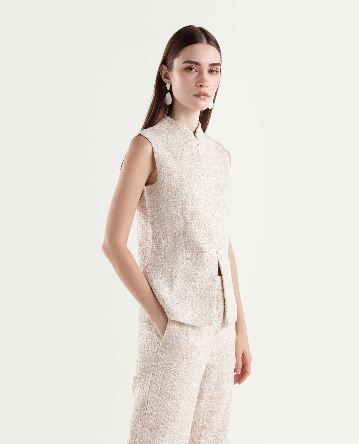 Rareism Women's Toat-T Off White Polyester Blend Mandarin Neck Regular Fit Waist Coat - image 4