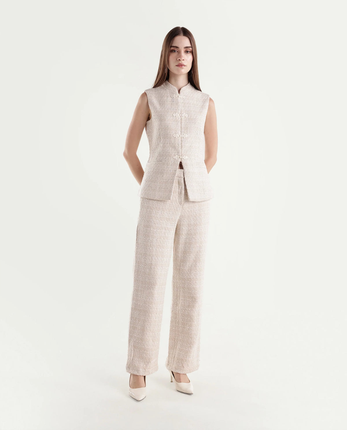 Rareism Women's Toat-B Off White Polyester Blend Straight Plain Trouser - image 6