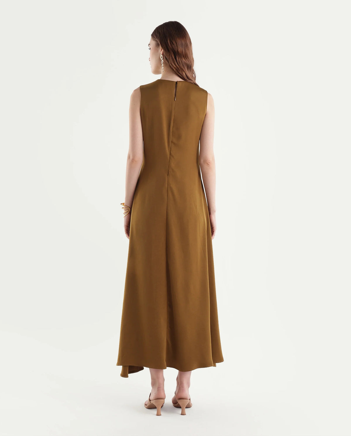 Rareism Women's Xoa Gold Polyester Crew Neck Sheath Plain Dress - image 7