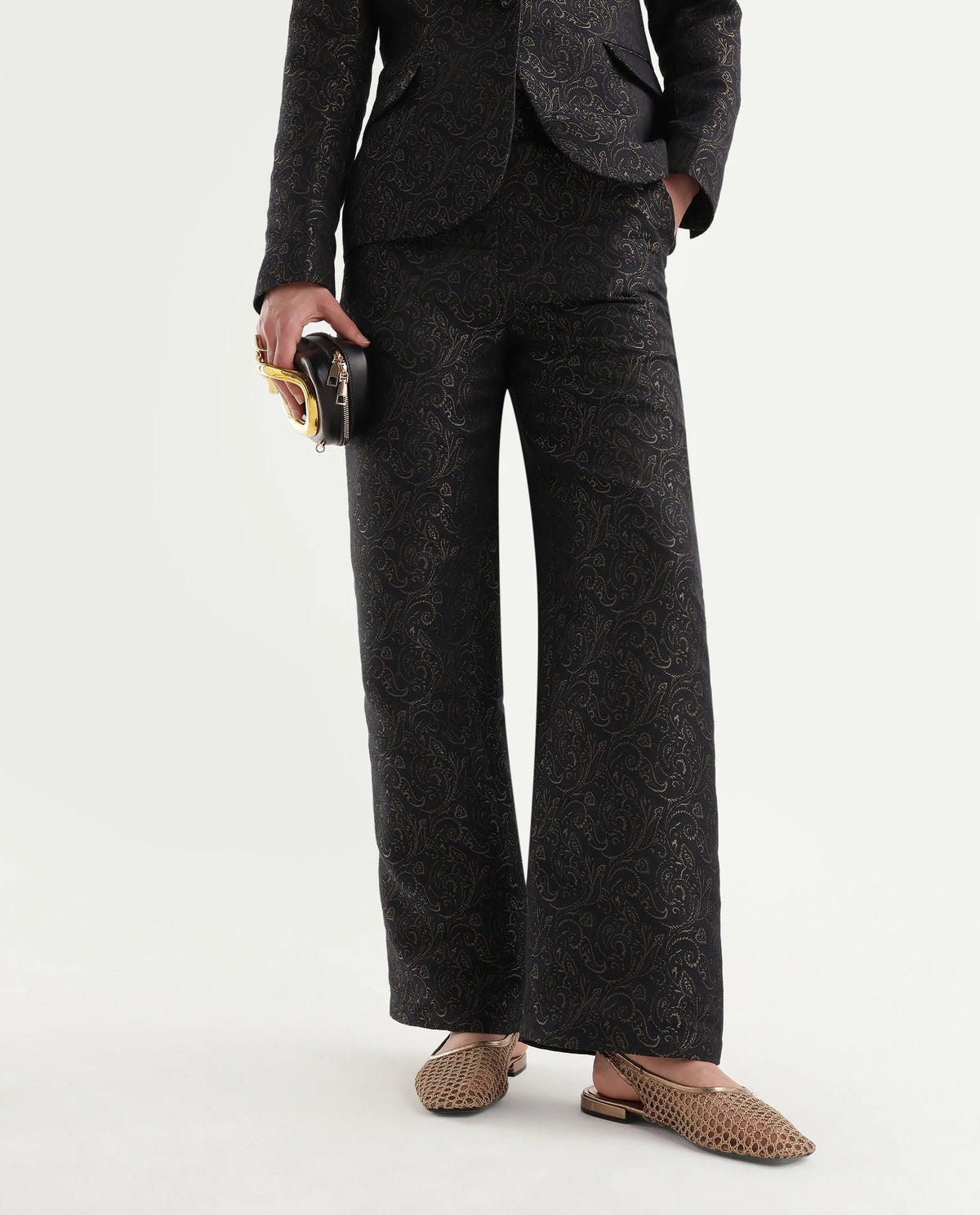 Rareism Women's Xavant-B Black Polyester Blend Wide Jacquard Trouser - image 1