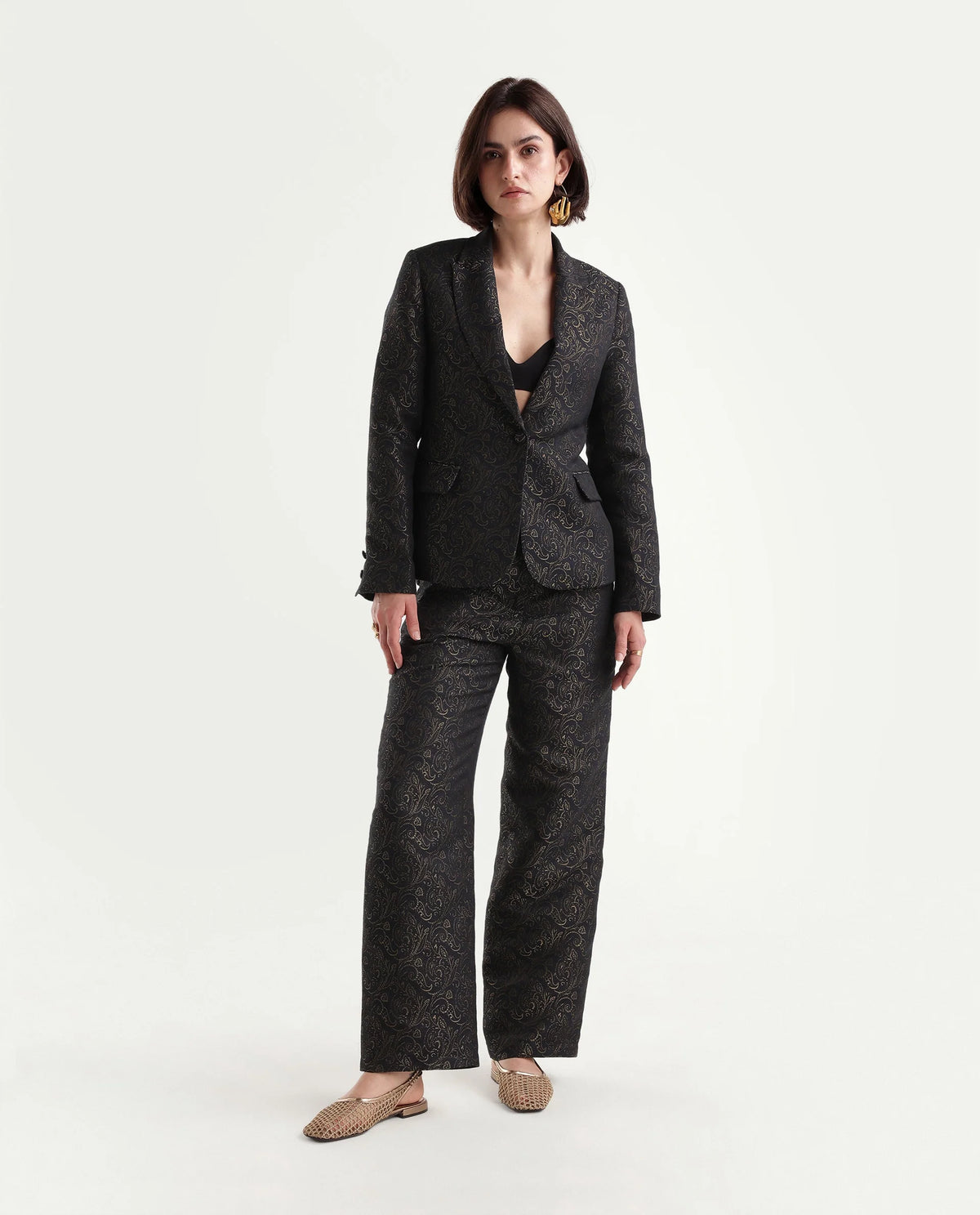 Rareism Women's Xavant-B Black Polyester Blend Wide Jacquard Trouser - image 6