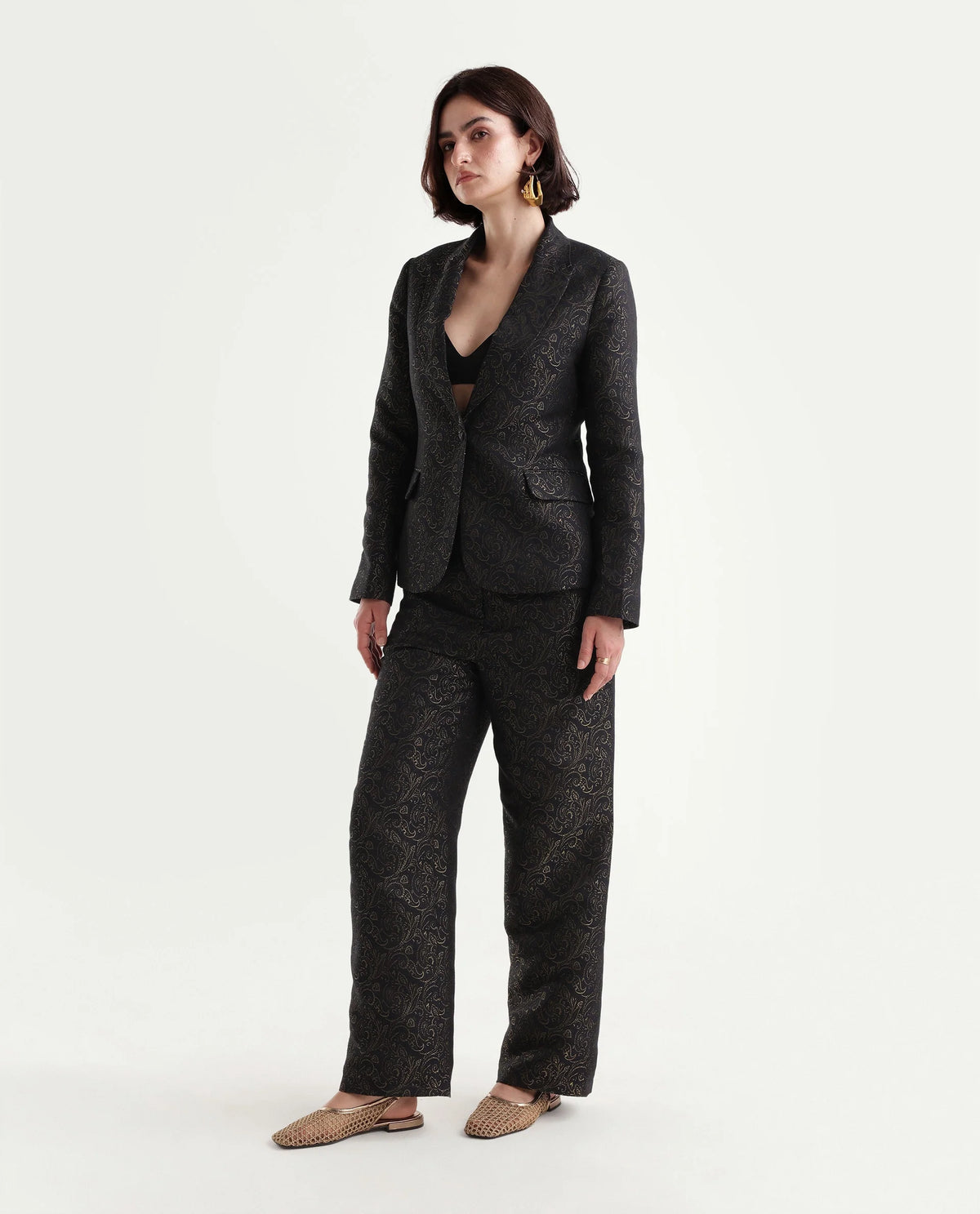 Rareism Women's Xavant-B Black Polyester Blend Wide Jacquard Trouser - image 5