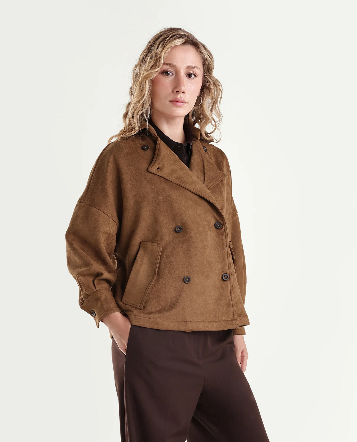 Rareism Womens Karvin Tan Polyester Spread Collar Regular Jacket