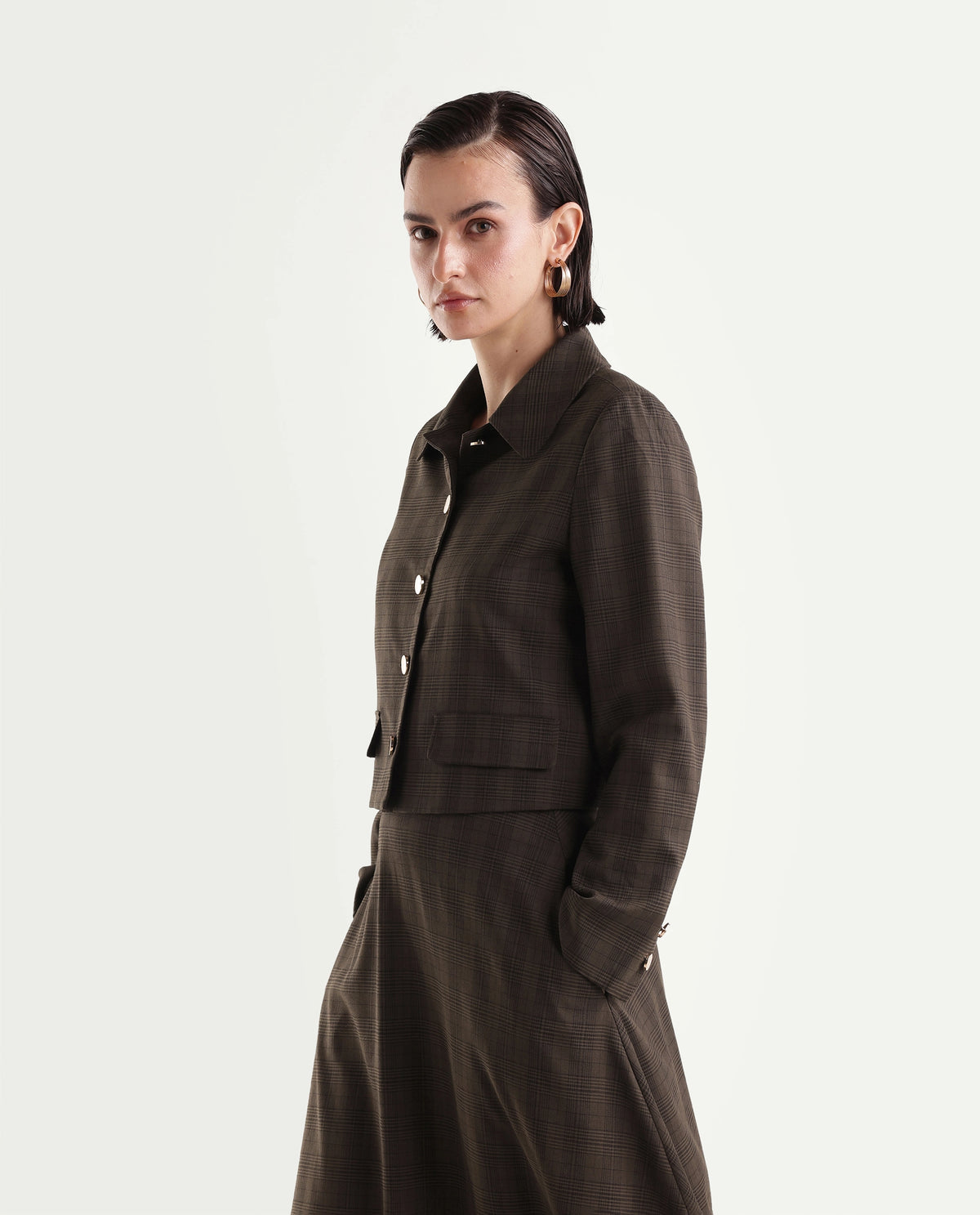 Rareism Women's Quno-T Brown Polyester Blend Spread Collar Button Regular Plain Jacket