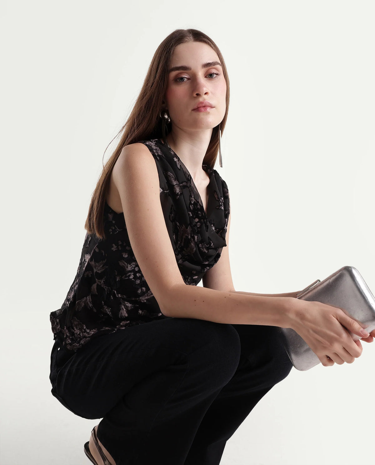 Rareism Women's Guilin Black Polyester Cowl Neck Regular Jacquard Top - image 1