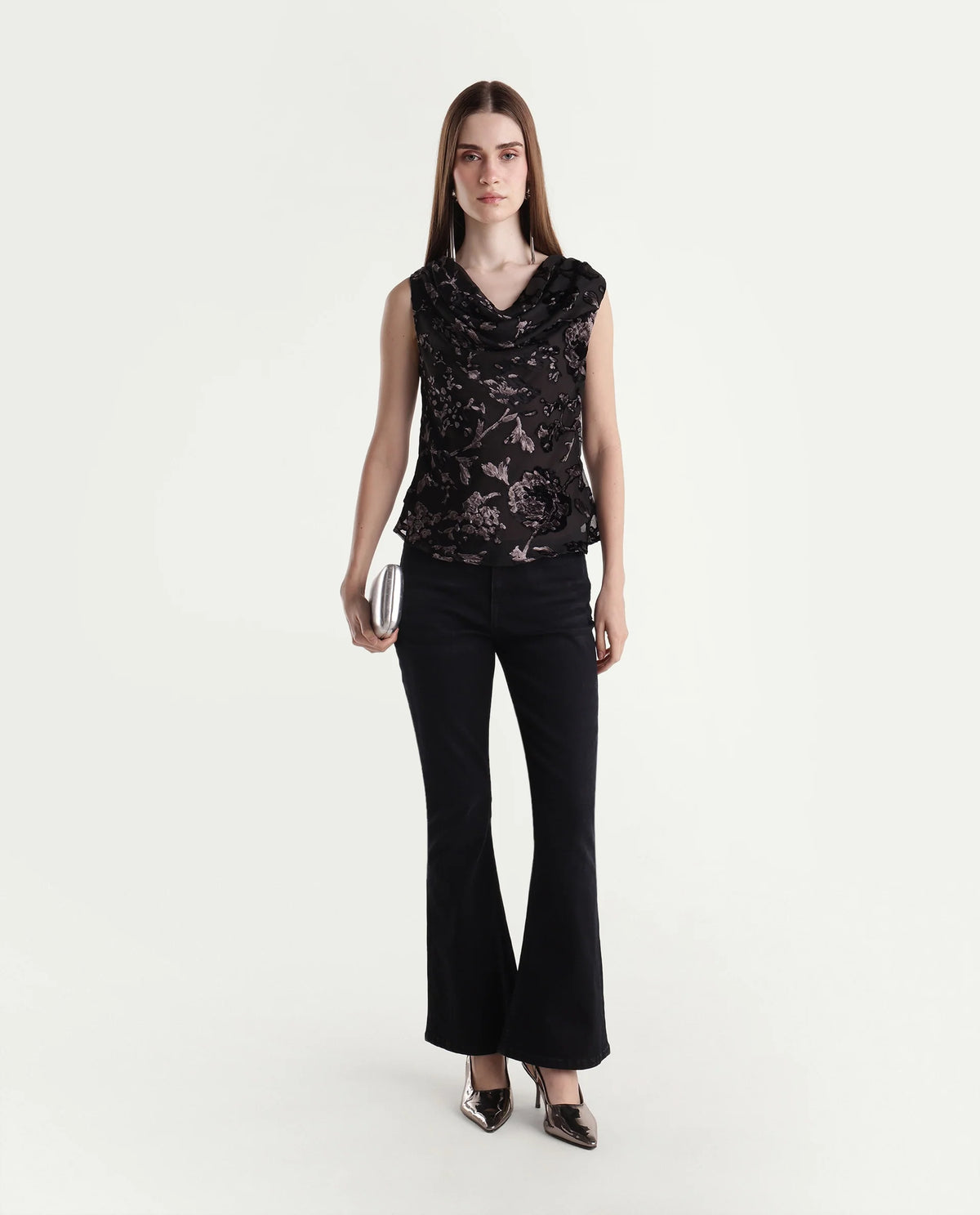 Rareism Women's Guilin Black Polyester Cowl Neck Regular Jacquard Top - image 2