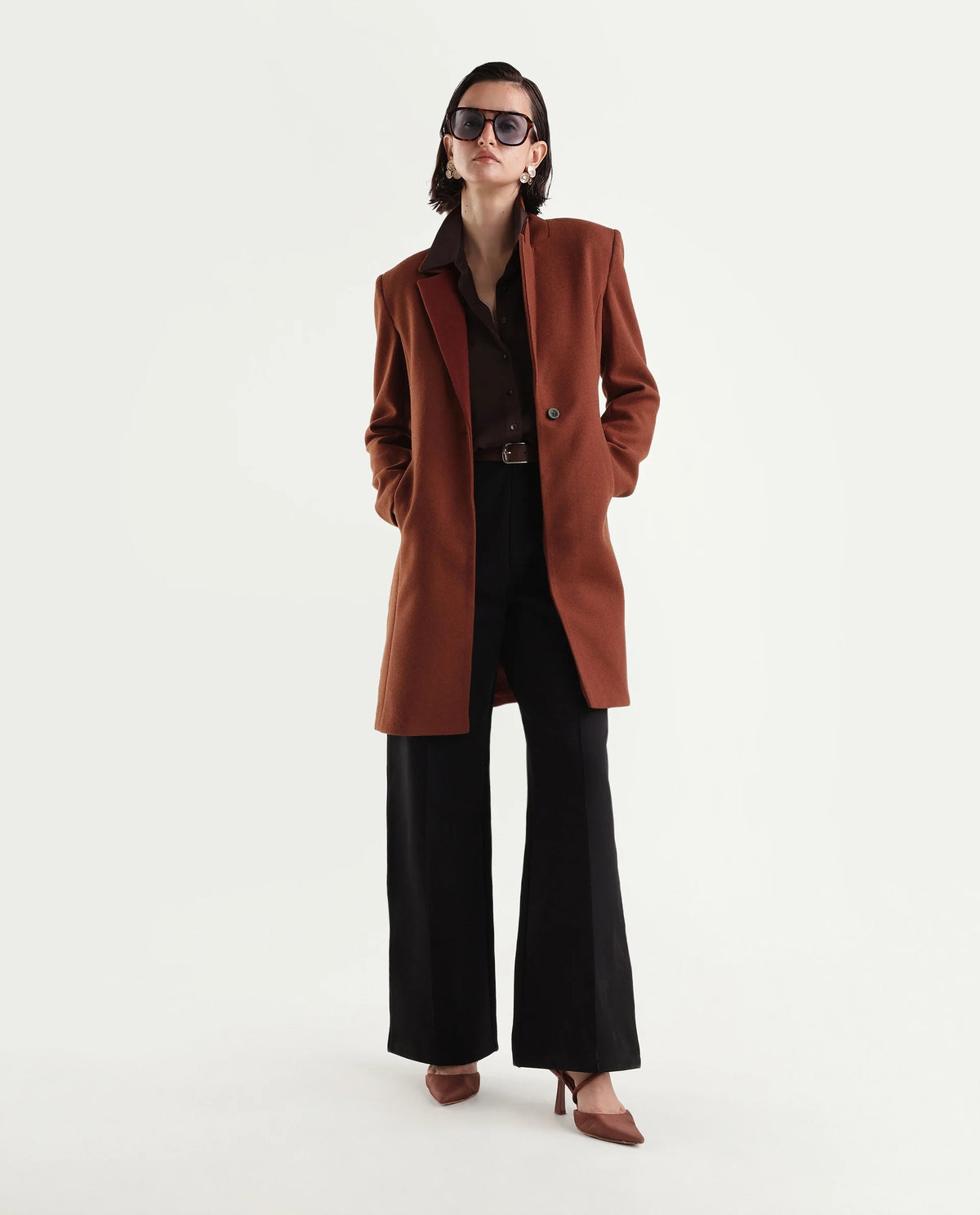 Rareism Womens Kore Rust Polyester Blend Lapel Neck Regular Plain Coat - image 1